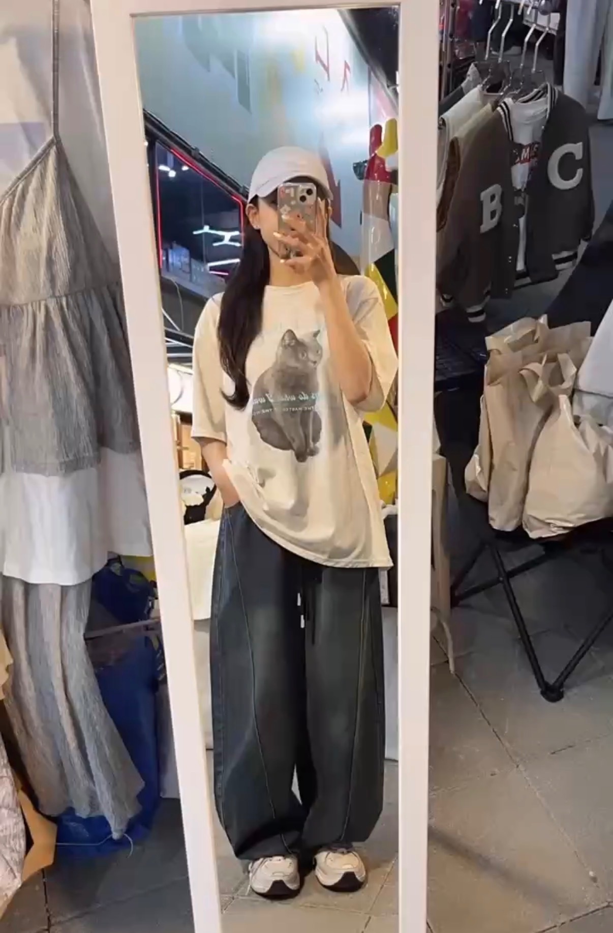🛒個性繭型鬆緊牛仔寬褲