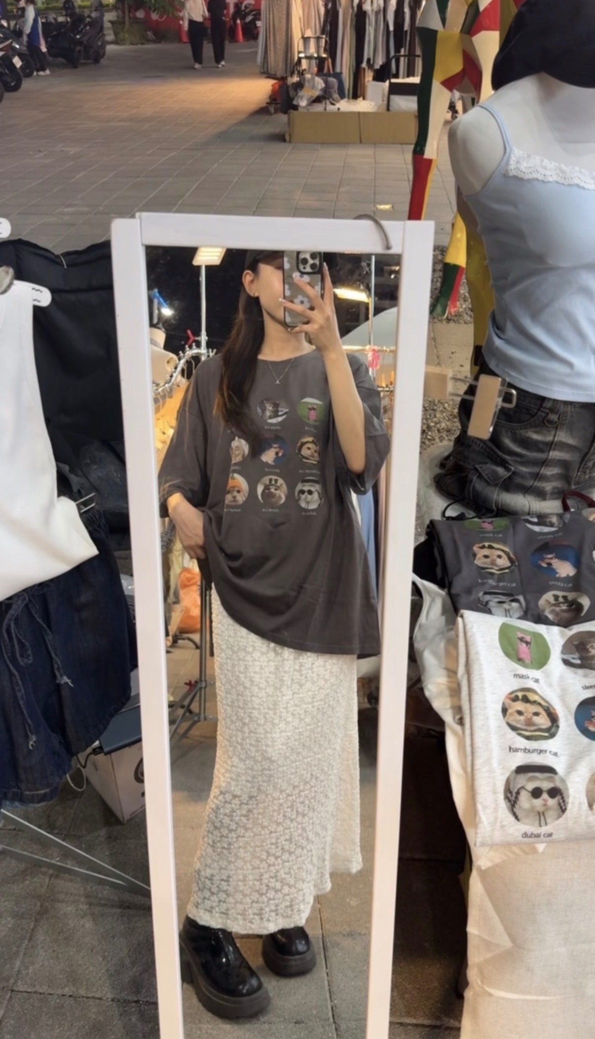 🛒提花蕾絲後開衩長裙