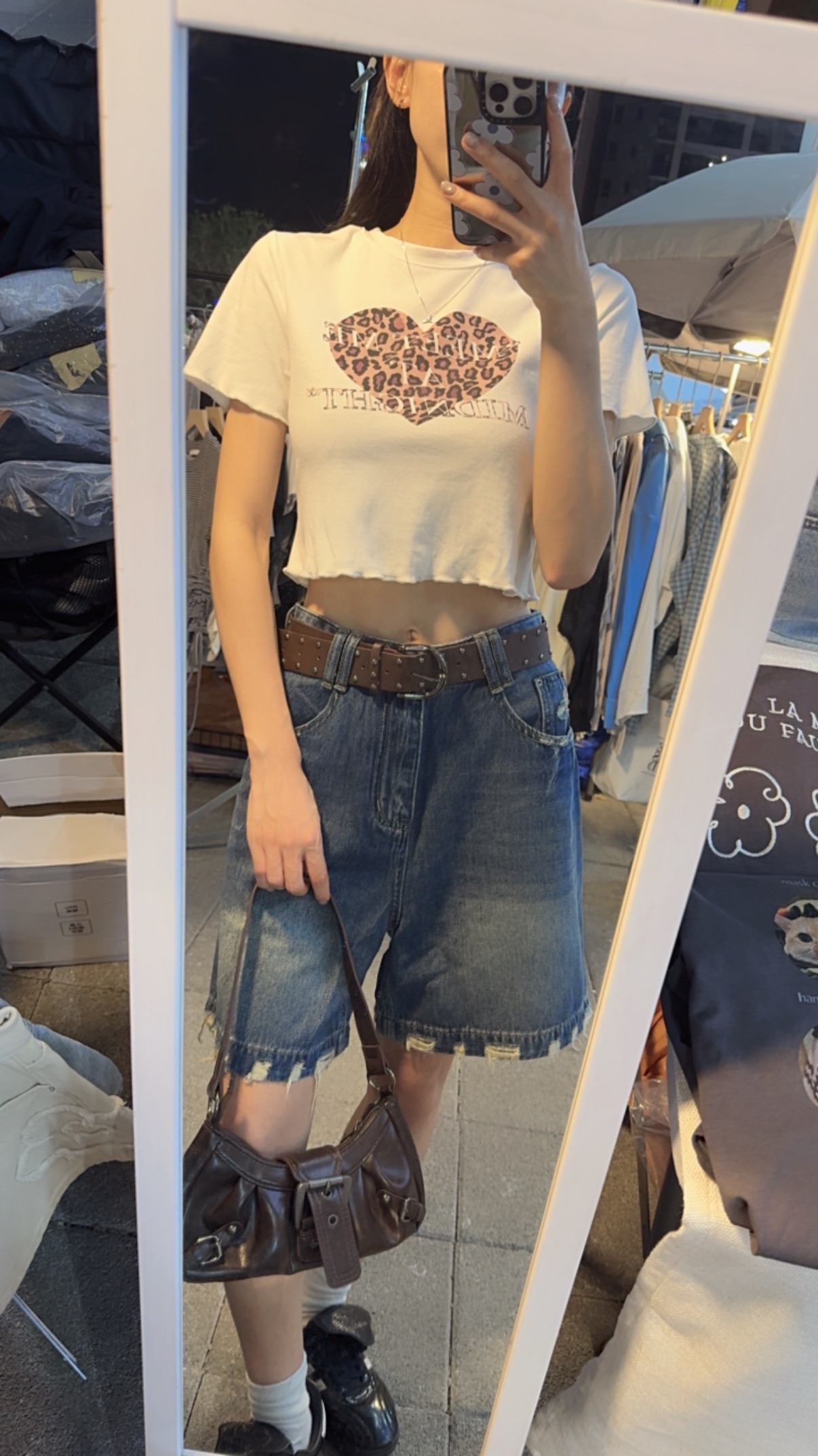 🛒美式復古破壞感五分牛仔褲*附卯釘皮帶