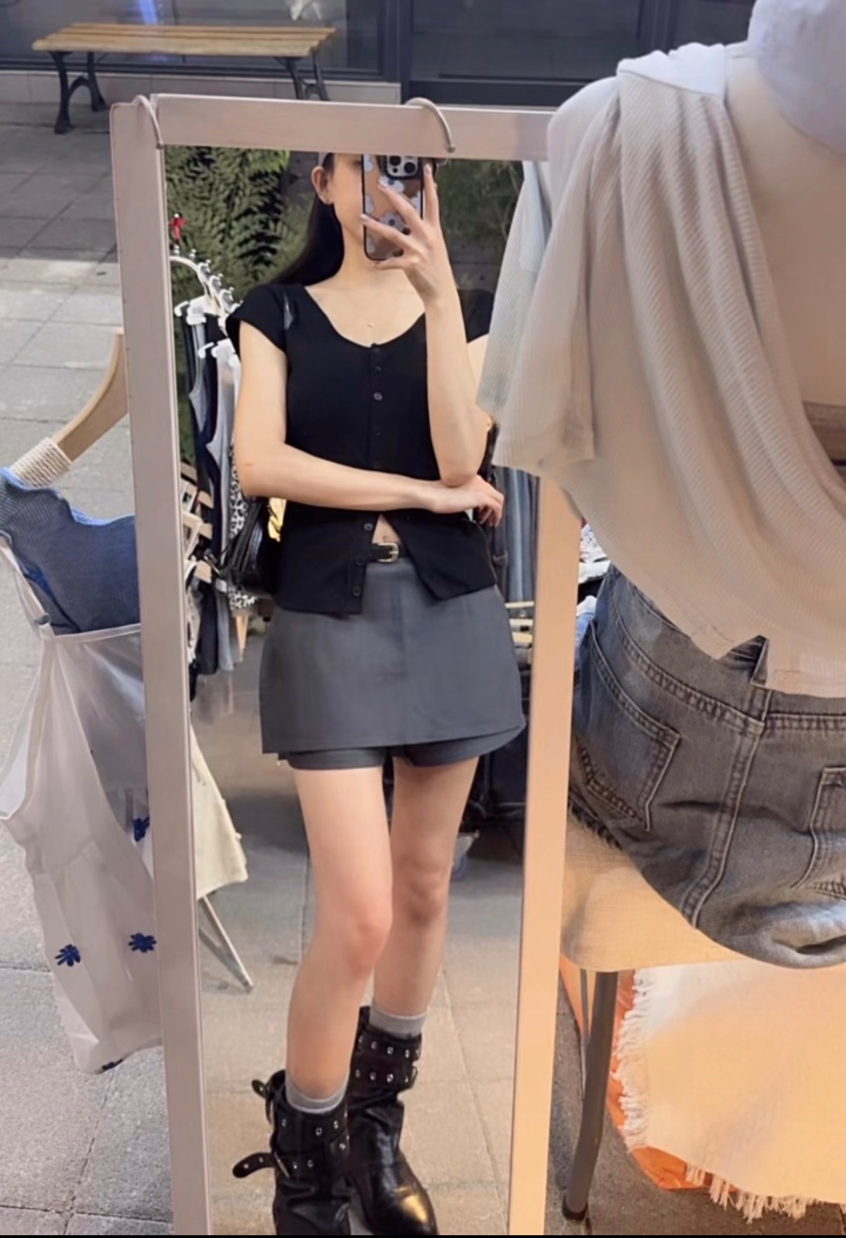 🛒側開衩西裝短褲裙*附皮帶