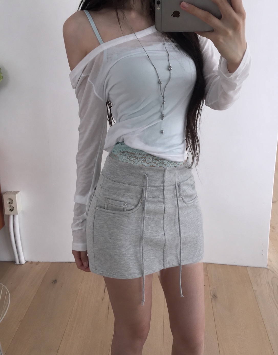 🛒車線太空棉抽繩彈力短裙