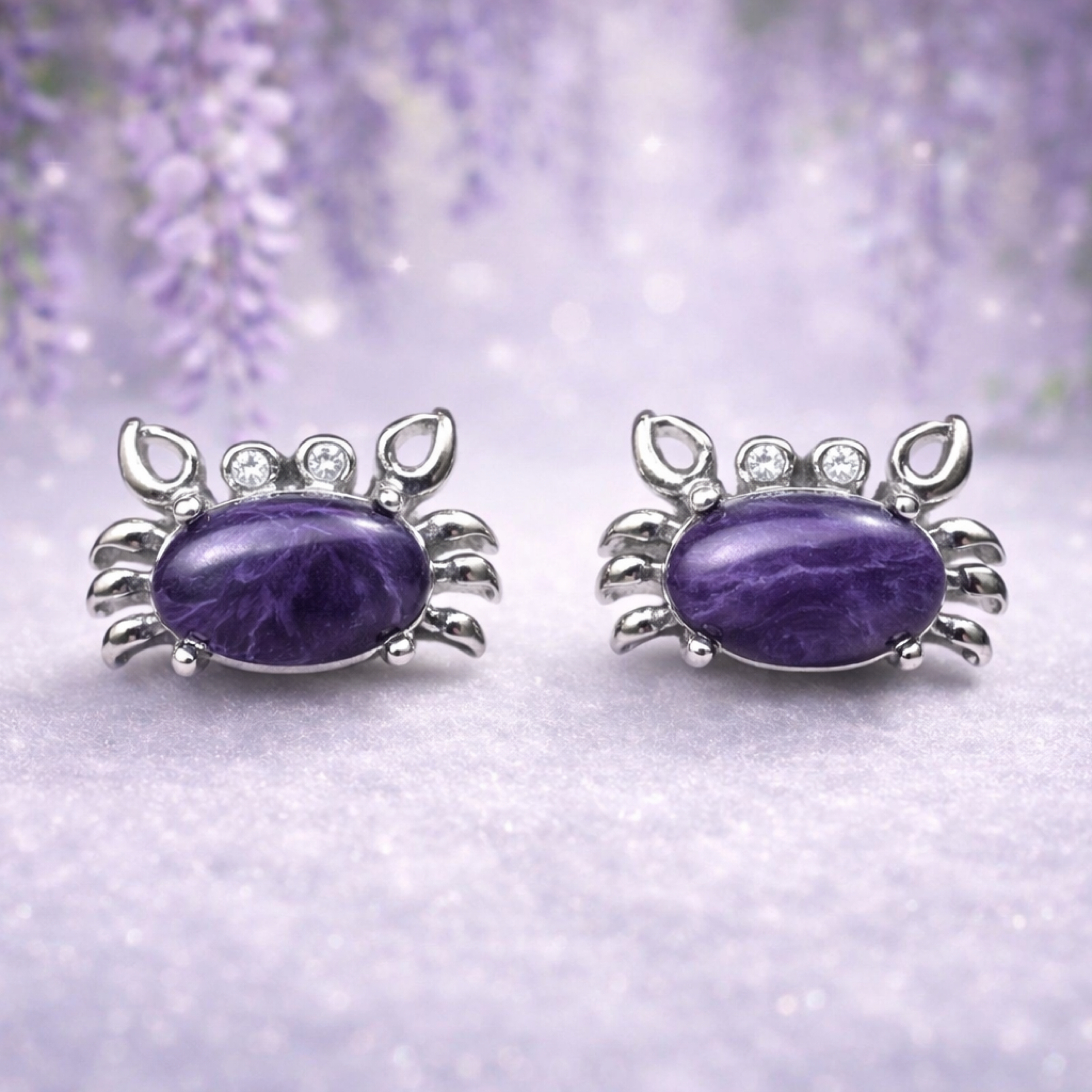 ［紫色浪漫的蟹］紫龍晶耳釘