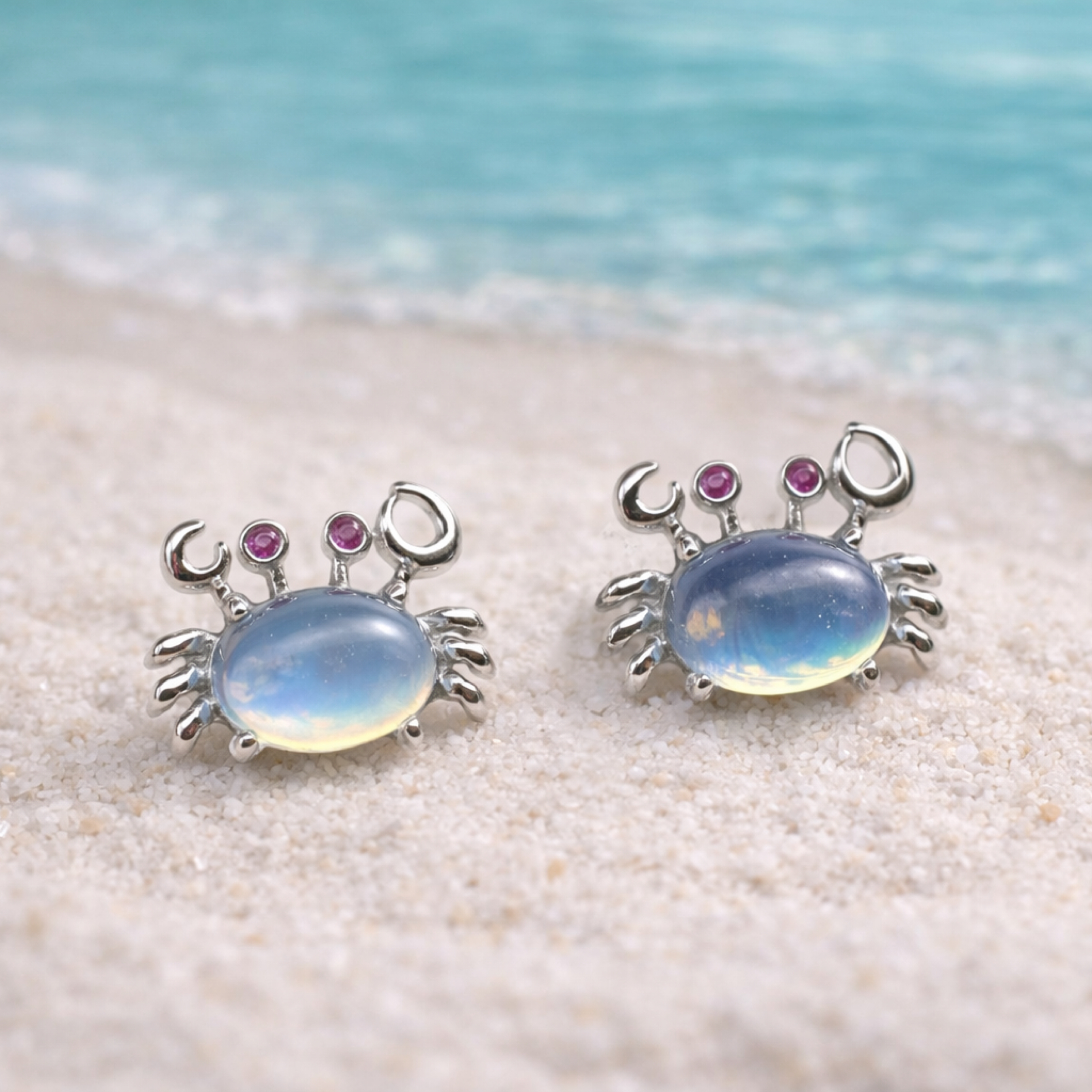 ［海洋之蟹｛海藍寶耳釘