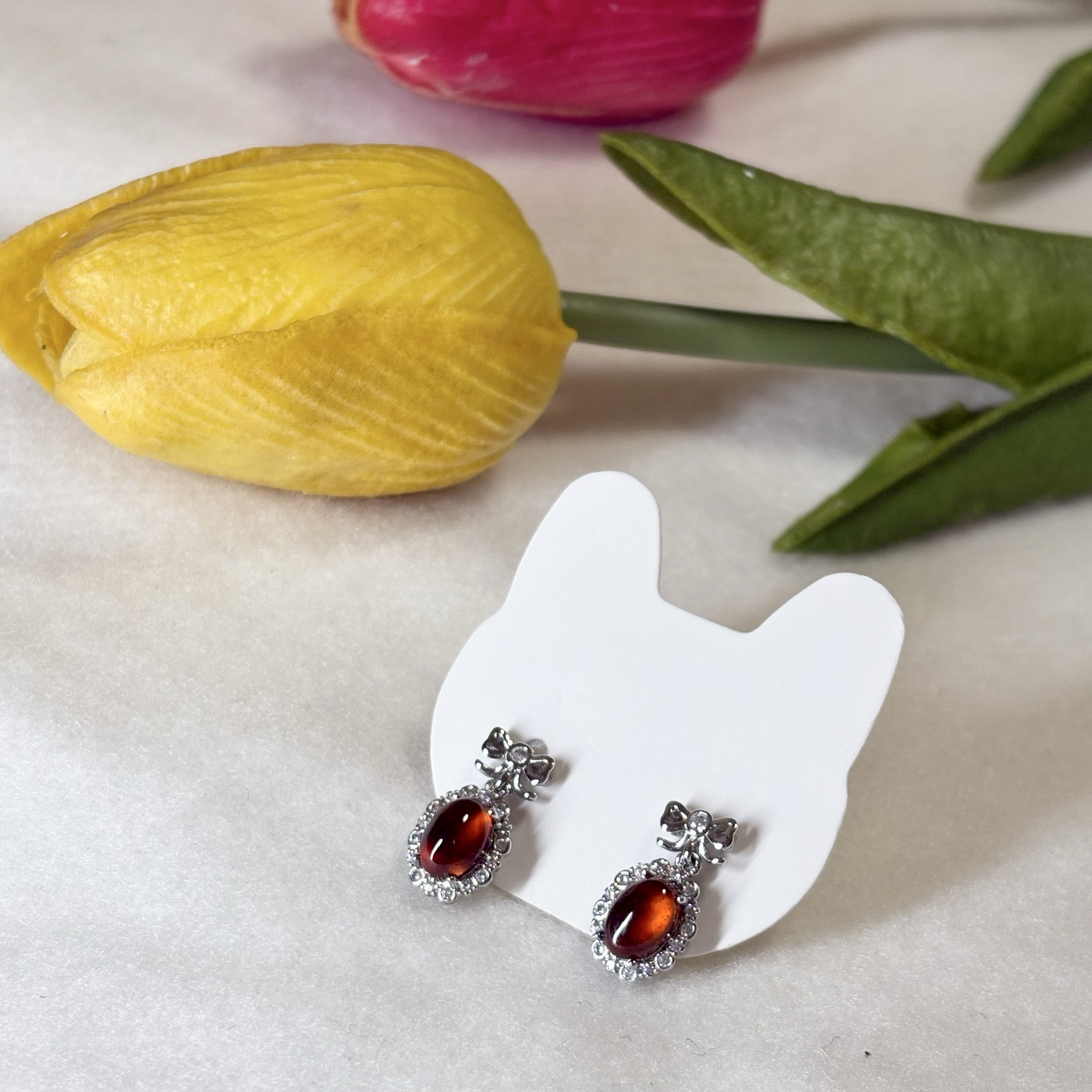 ［酒紅微醺］石榴石耳環