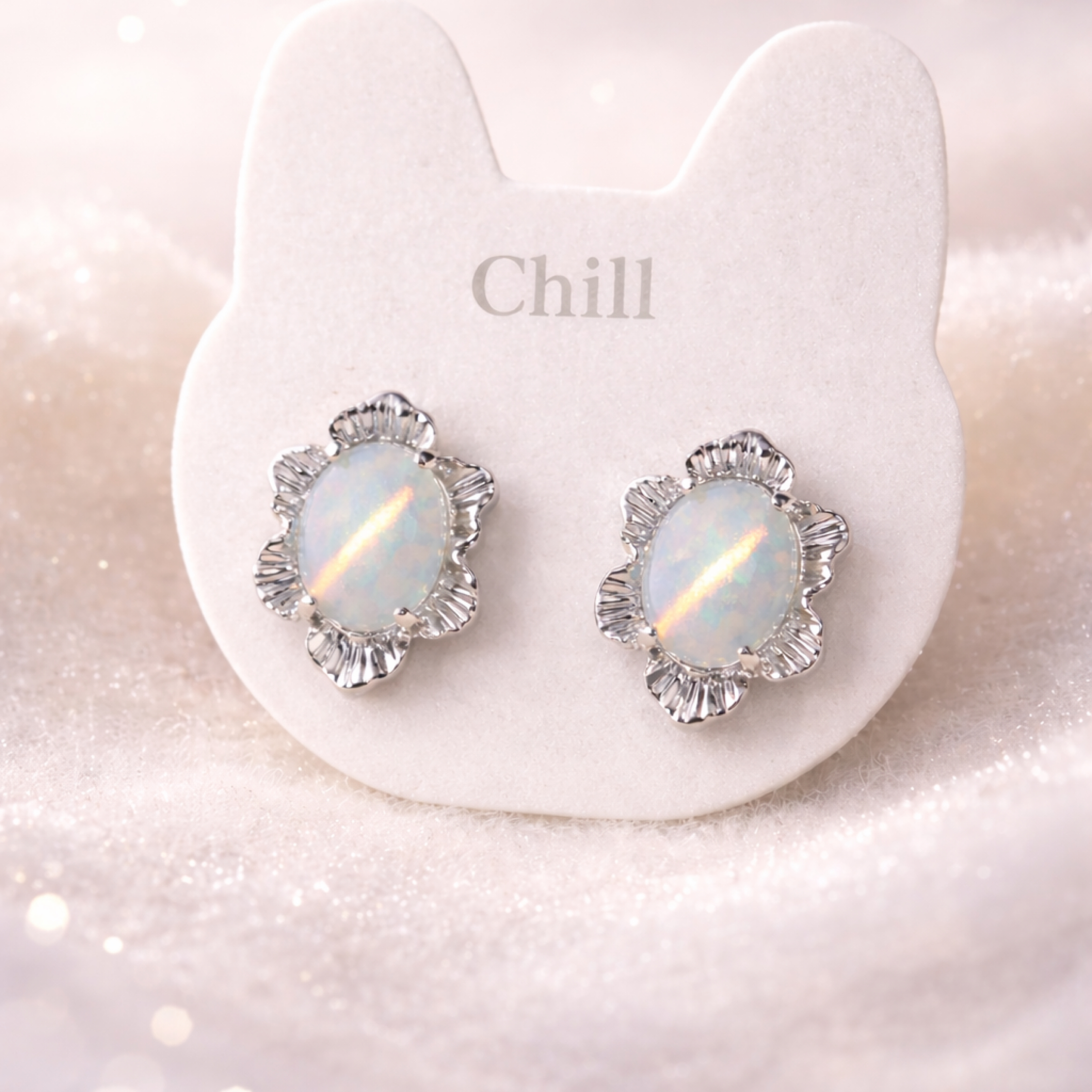 ［晨露夢境］蛋白石耳釘（火彩好）