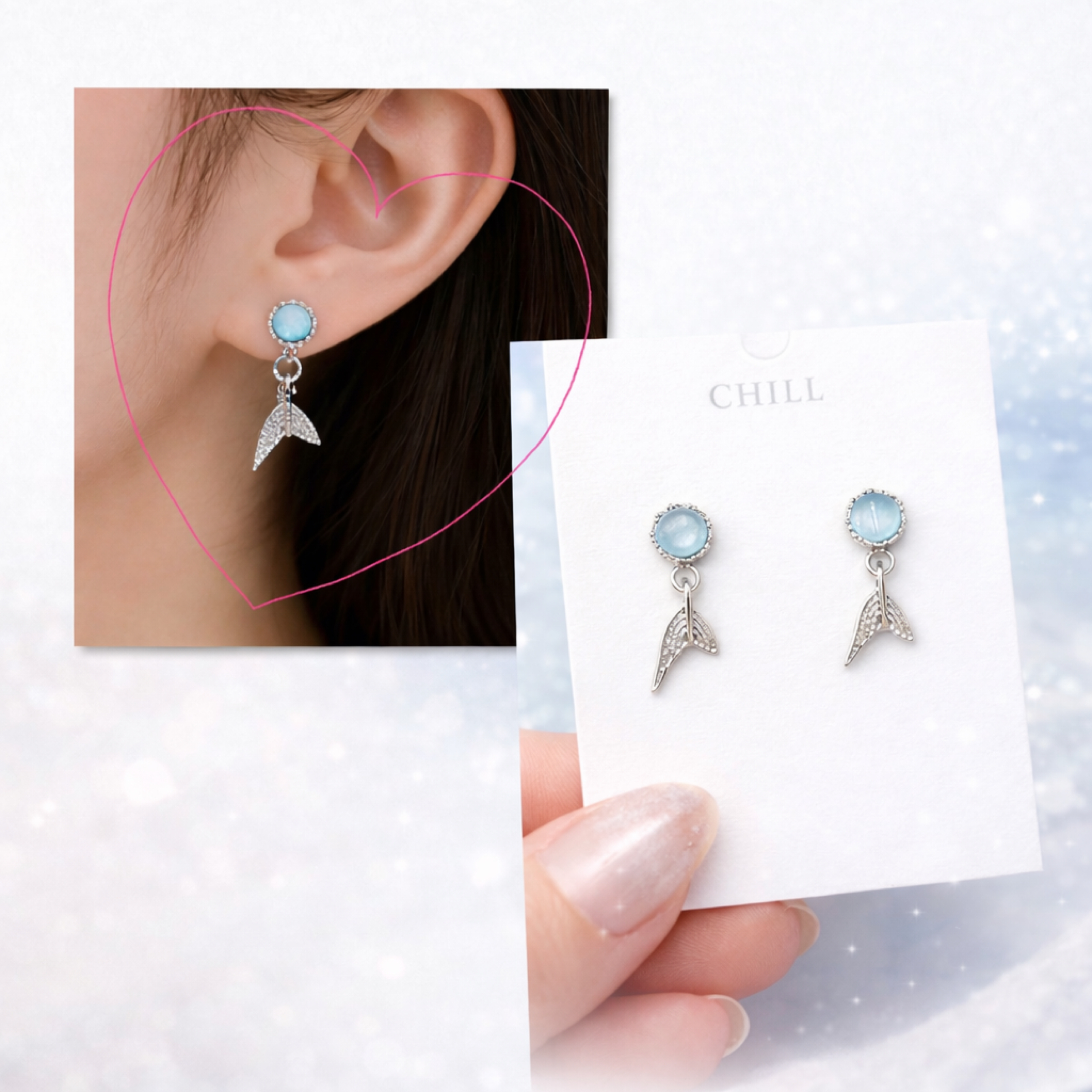 人魚呢喃｜海藍寶耳釘（尾巴處垂墜）