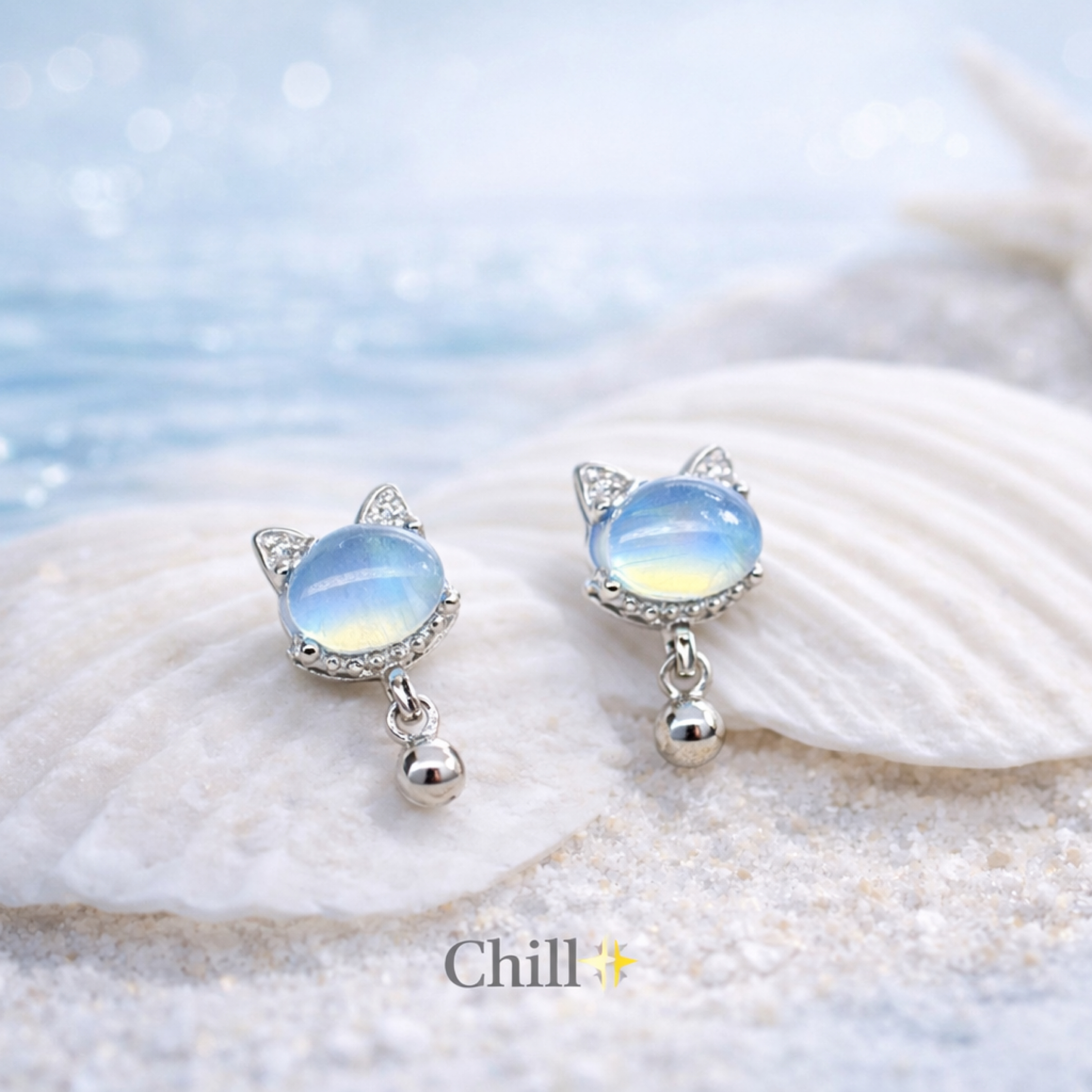 叮叮噹噹喵喵喵｜海藍寶輕垂耳釘