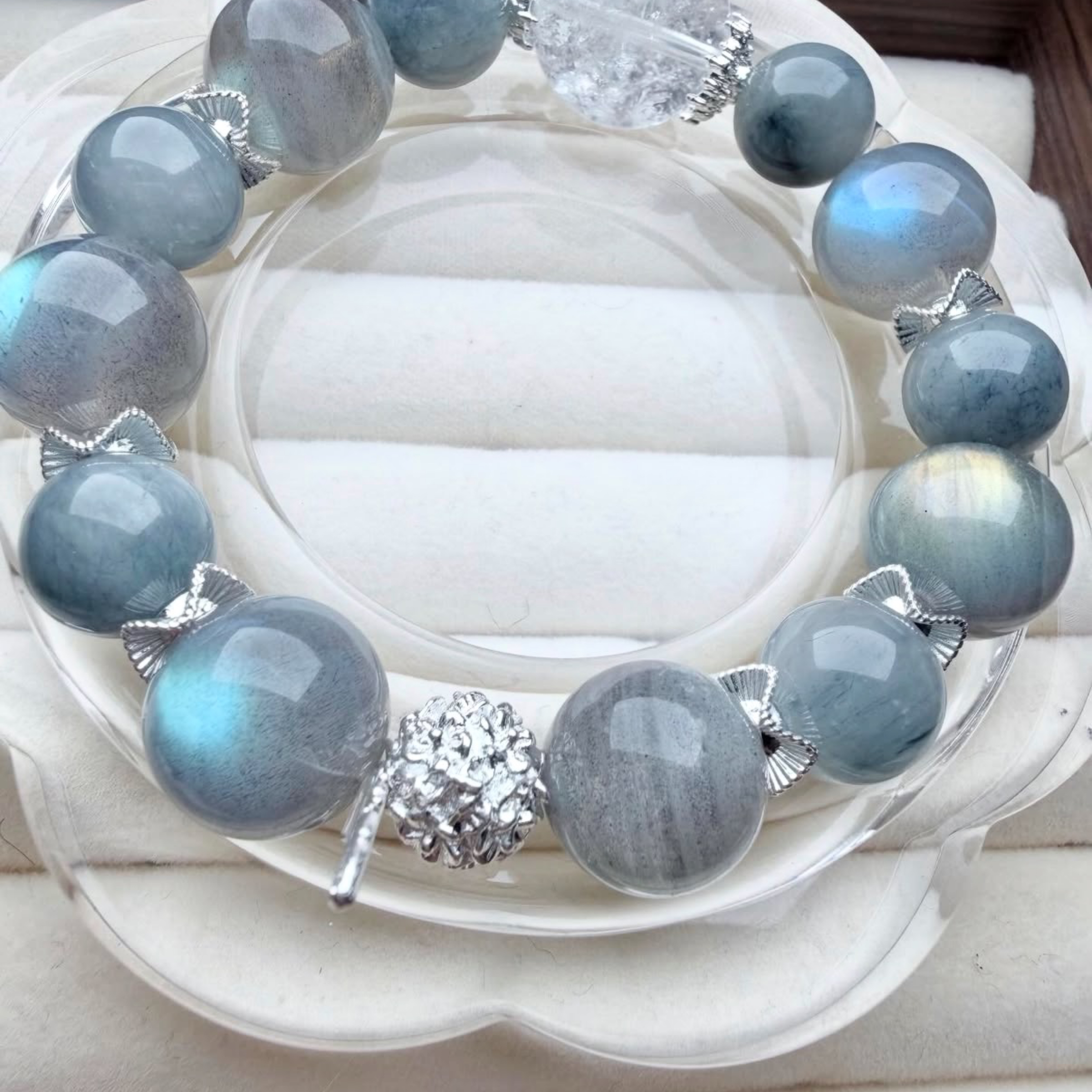 設計款手串 灰月光 藍兔毛 白阿塞 高保色合金配件