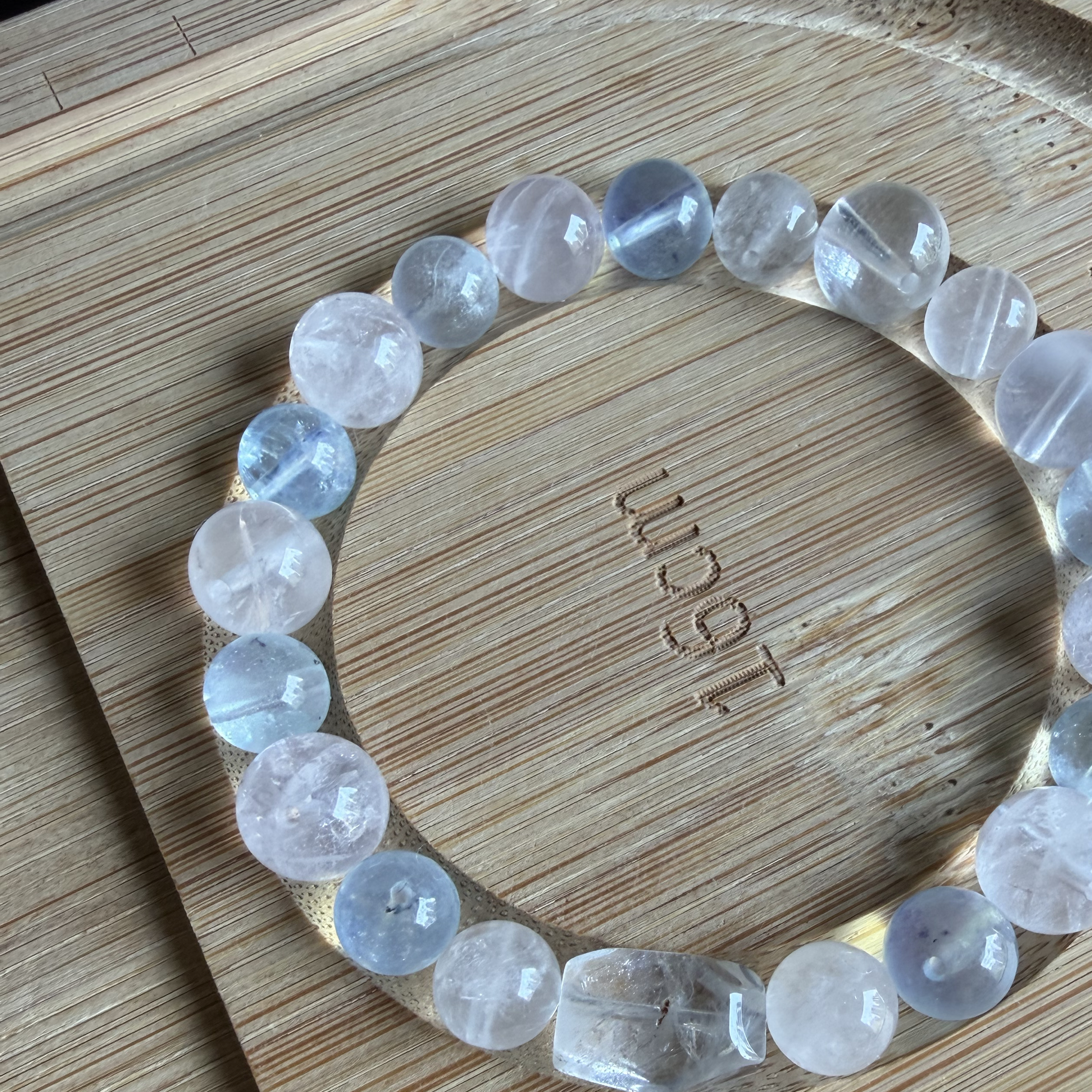 海藍寶粉晶兔毛隨形手串定製款