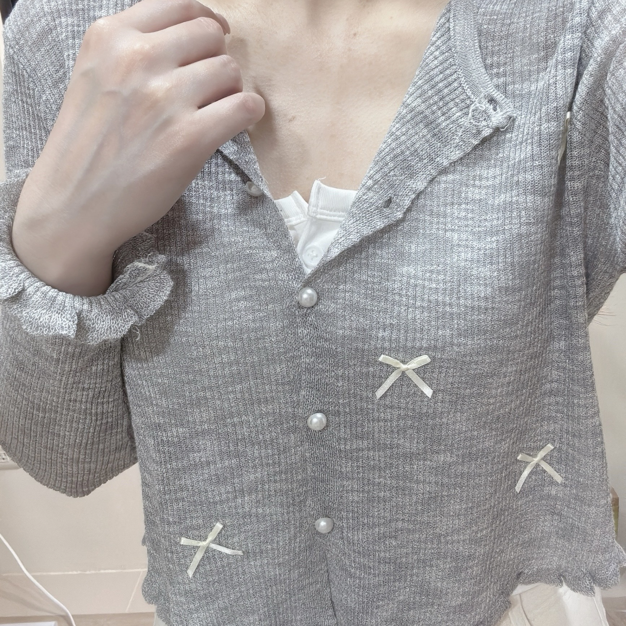 韓系蝴蝶結點綴薄針織開衫