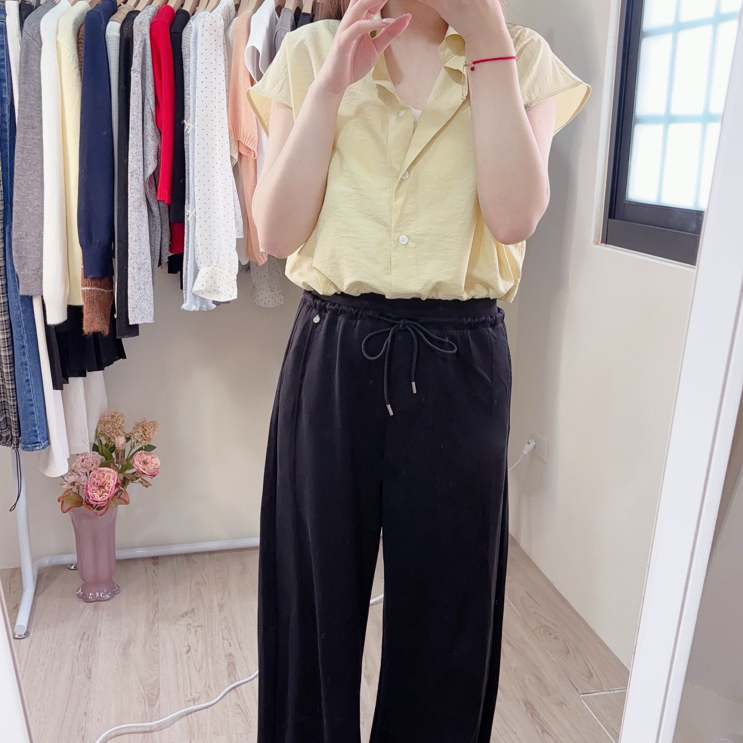 🖤 垂墜感抽繩高腰寬褲