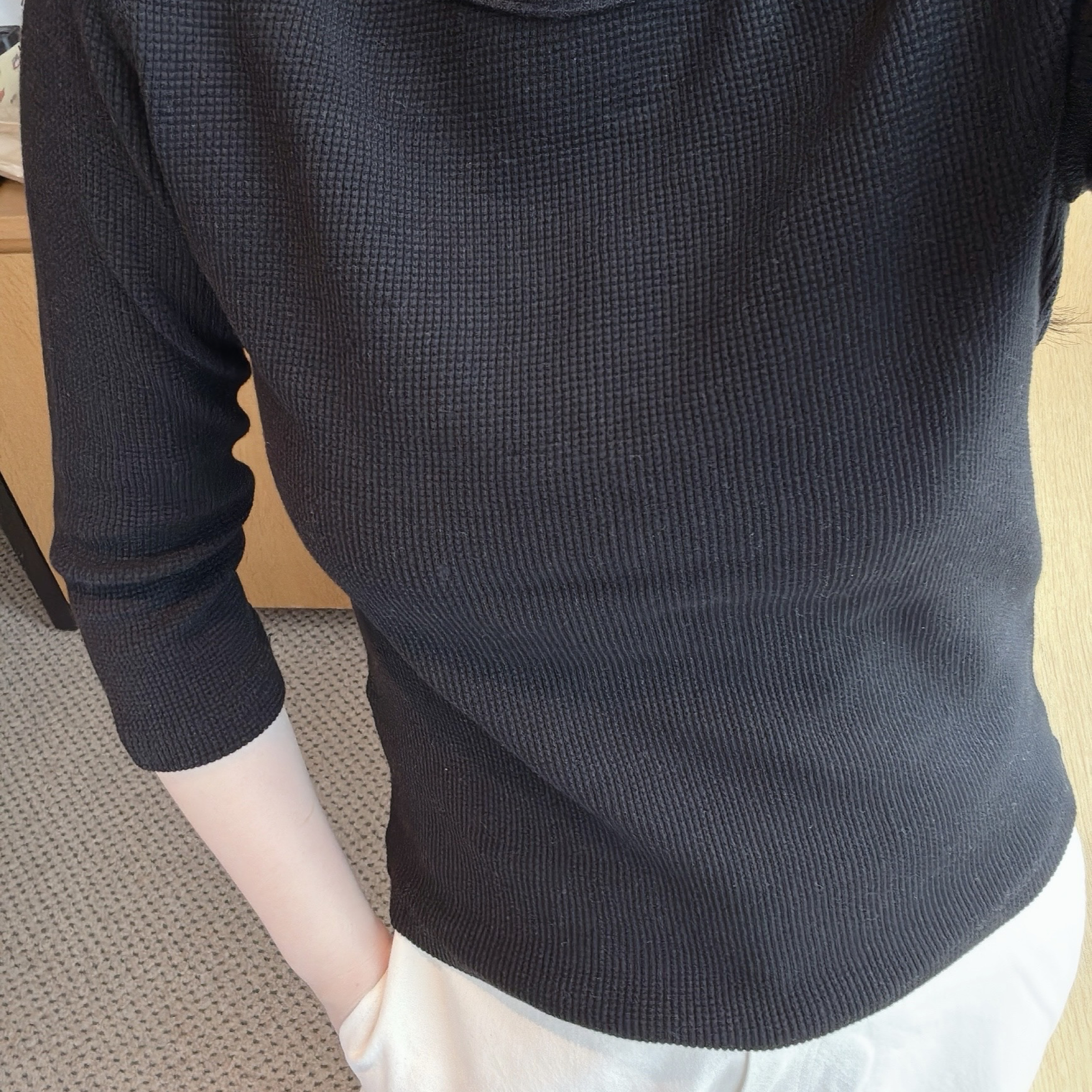 ohni13-現貨（韓）華夫格紋七分袖針織上衣