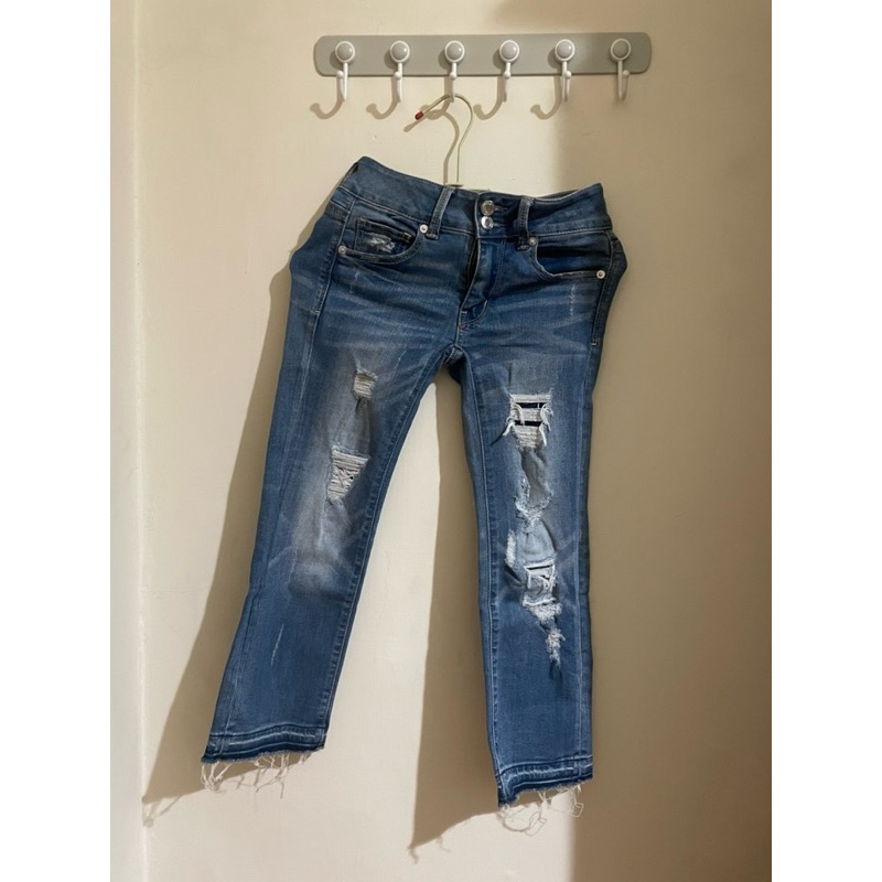 american eagle 牛仔褲 童裝 大童 女童 雙扣 刷破 /二手 狀態良好