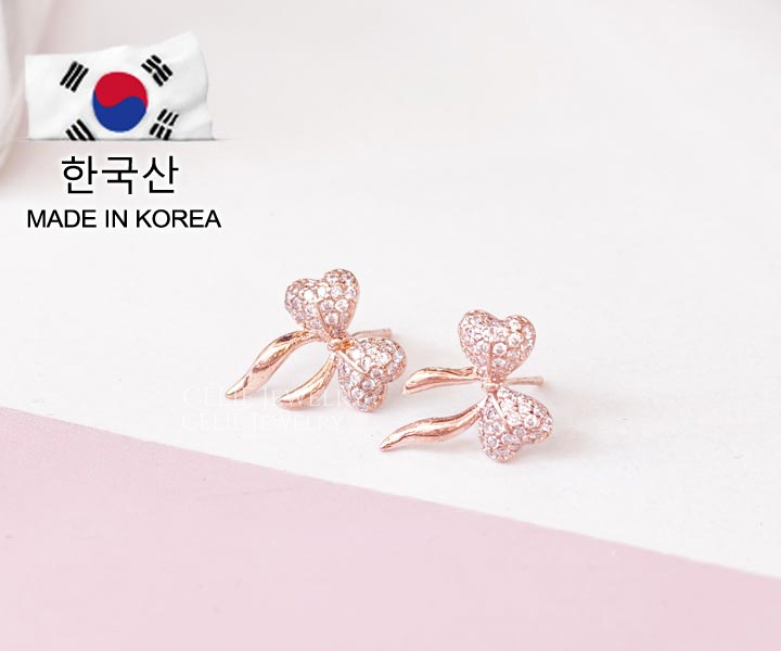 正韓🇰🇷水晶滿鑽蝴蝶結耳環 抗敏925銀針