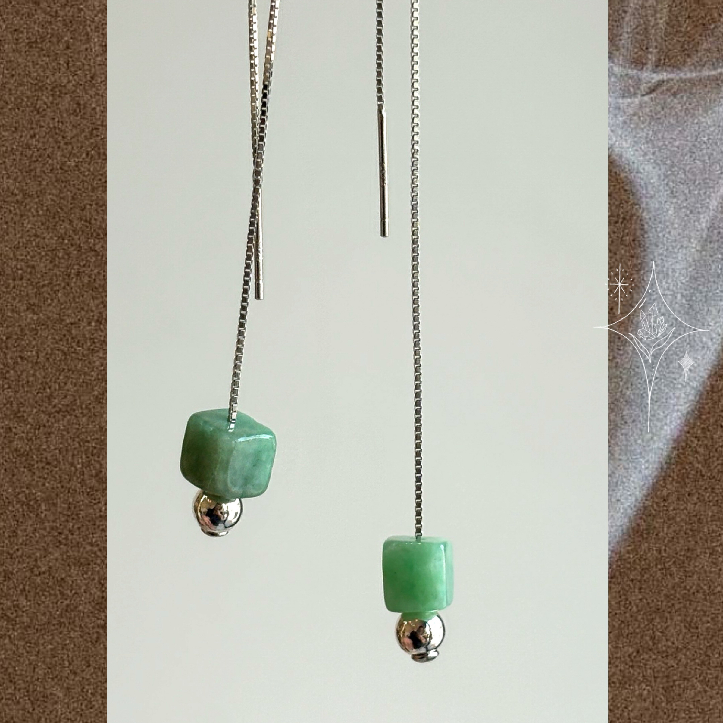｛翡翠方塊優雅耳線｝