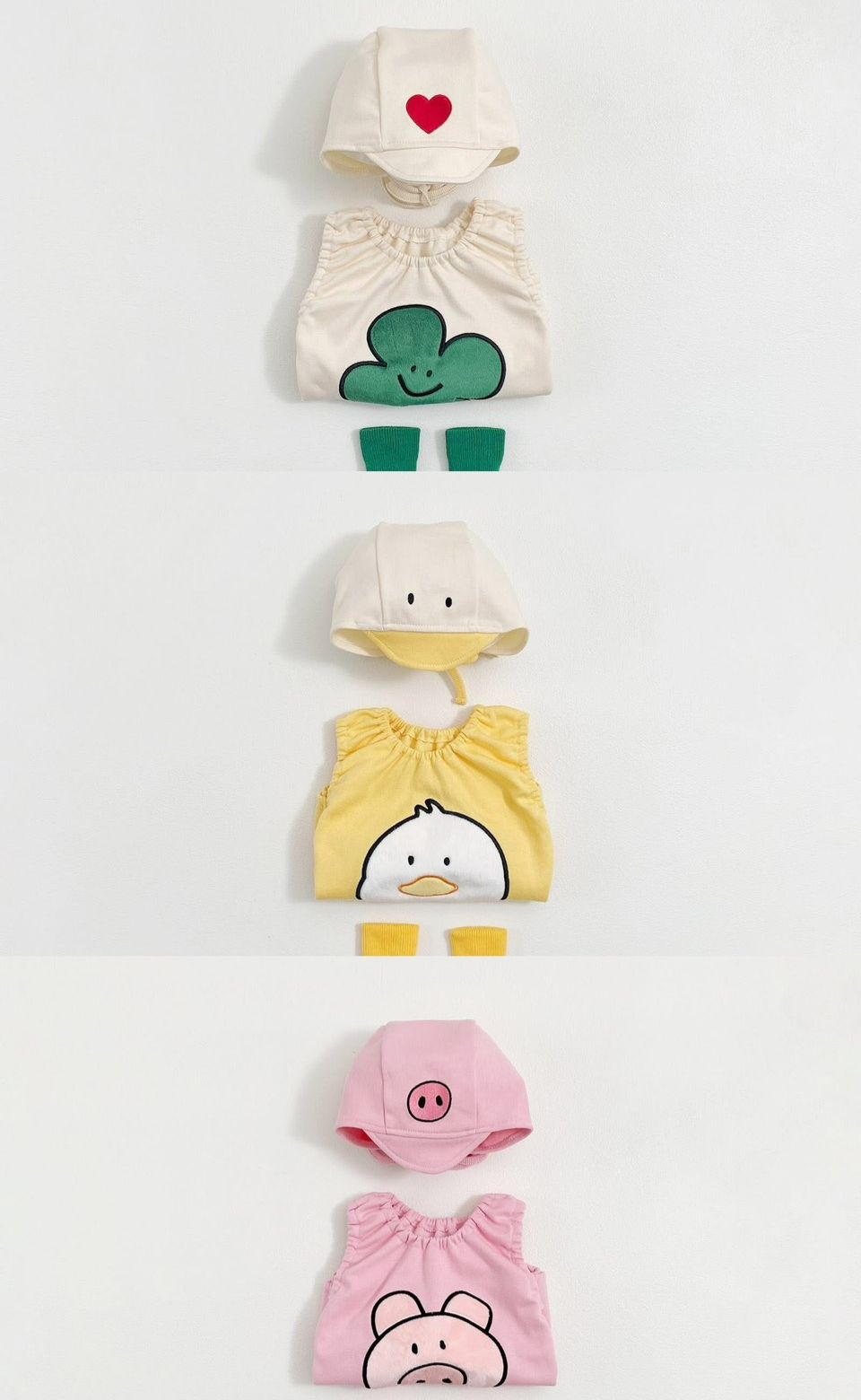 童趣絨毛刺繡包屁套裝（含帽）