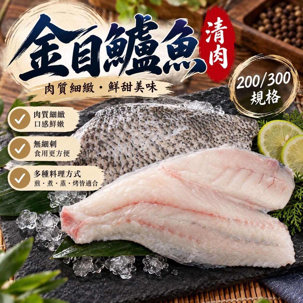 台灣/金目鱸魚/鱸魚片/鱸魚菲力/鱸魚清肉/真空包裝