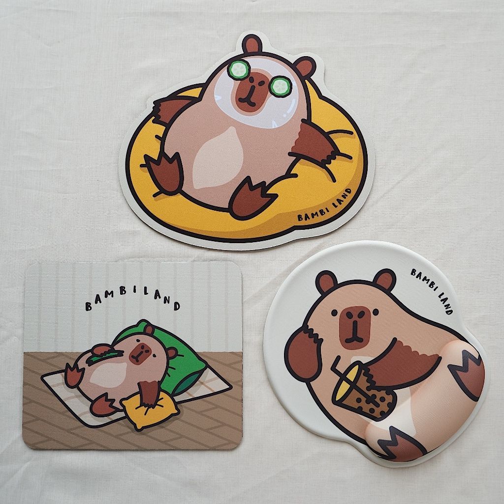 豚貨上鹿・斑比山丘 │ 滑鼠墊〔辦公用品/矽膠滑鼠墊/護腕滑鼠墊/電競滑鼠墊/水豚君/capybara/卡比巴拉〕