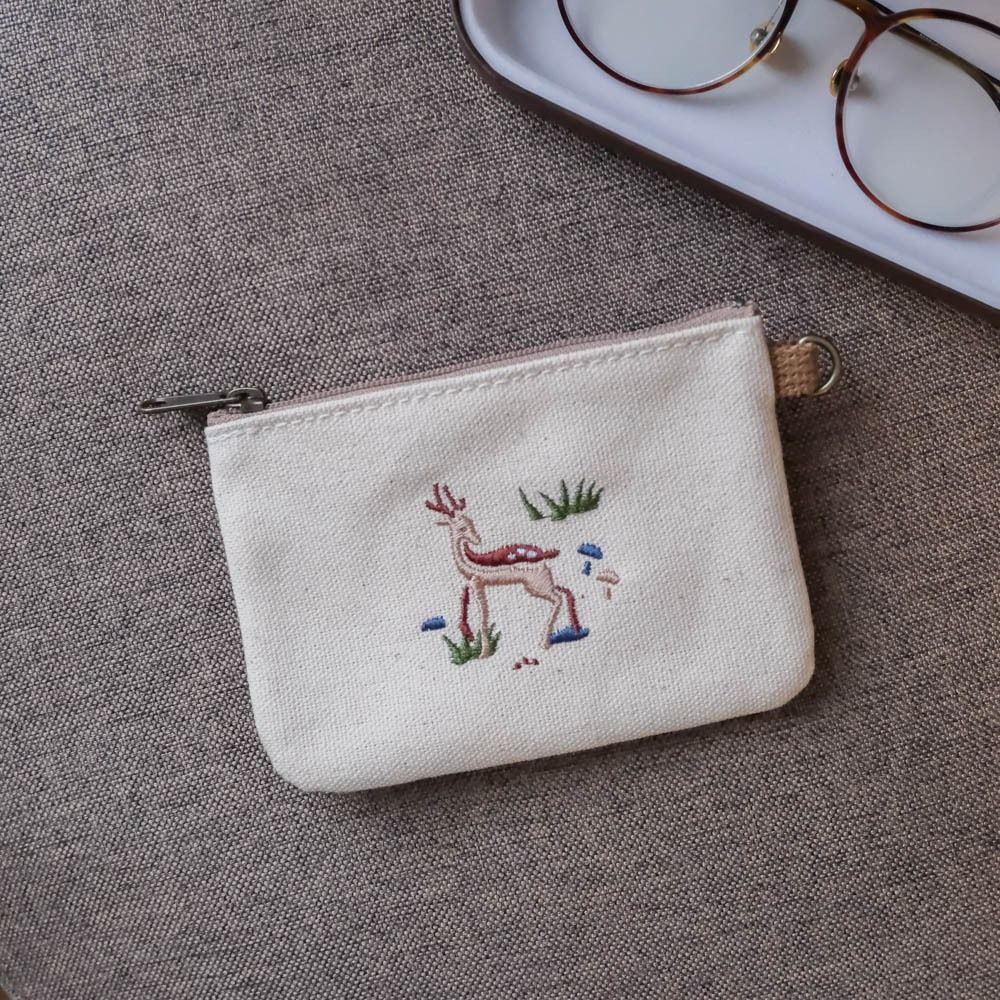 斑比山丘 │ 刺繡零錢包〔便攜/夾層零錢包/梅花鹿〕