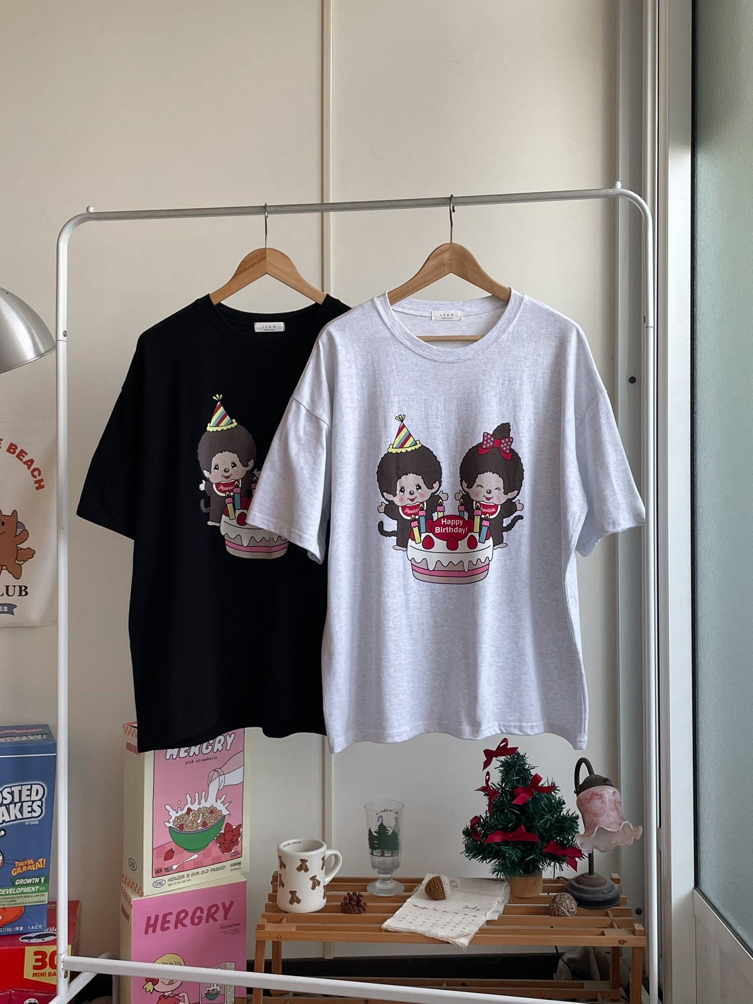 Pangkupangku 正韓korea Monchhichi夢奇奇oversize圓領棉質上衣