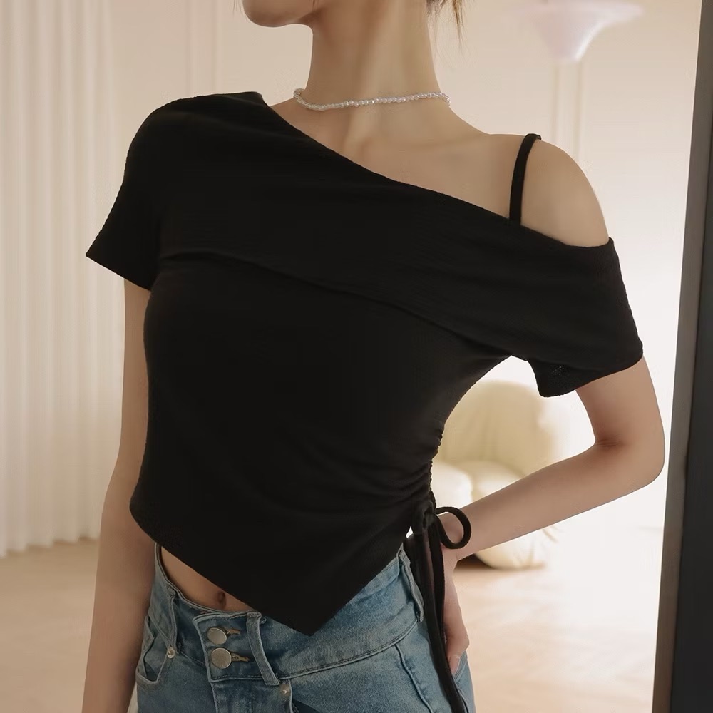 AIR SPACE LADY 挖肩側抽繩荷葉上衣S