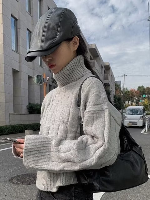 🇰🇷anyonemore 高領 短版 針織 長袖 上衣 毛衣