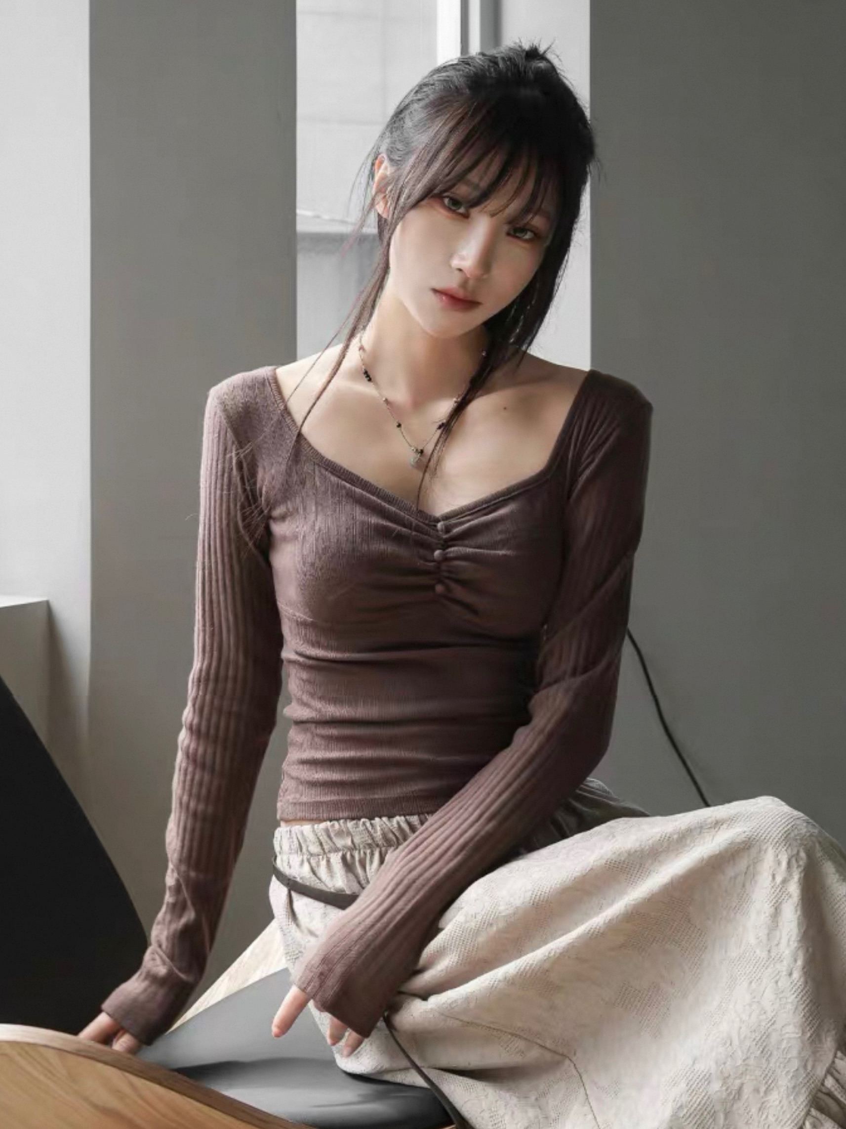 正韓🇰🇷binary01 愛心領貼身針織上衣