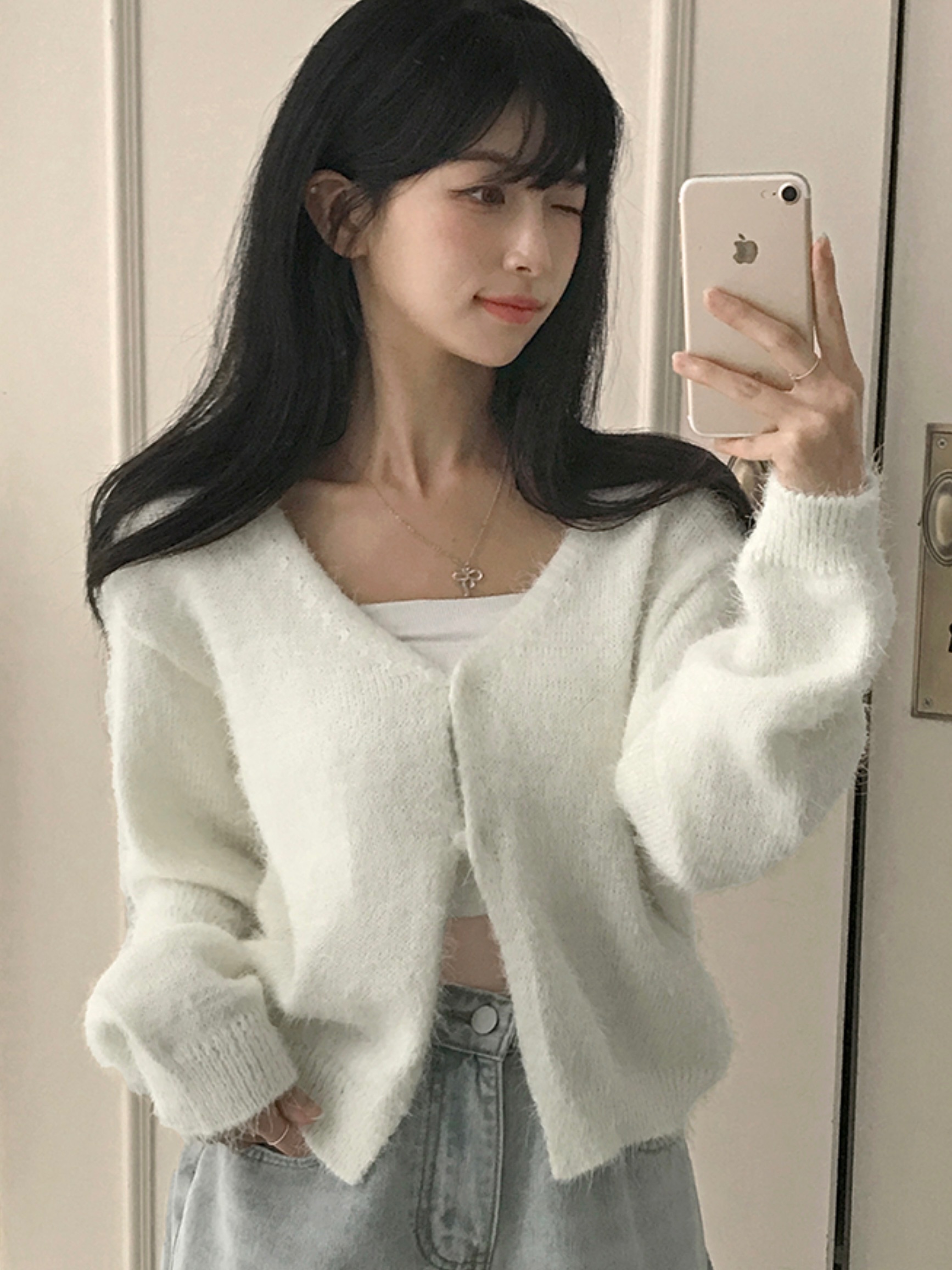 正韓🇰🇷韓牌 creamsugar V領鈕扣開襟針織外套
