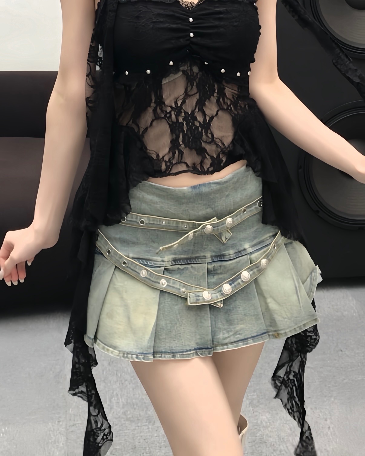 𝑷𝒐𝒏𝒚𝒐 圓環卯釘細腰帶百褶裙