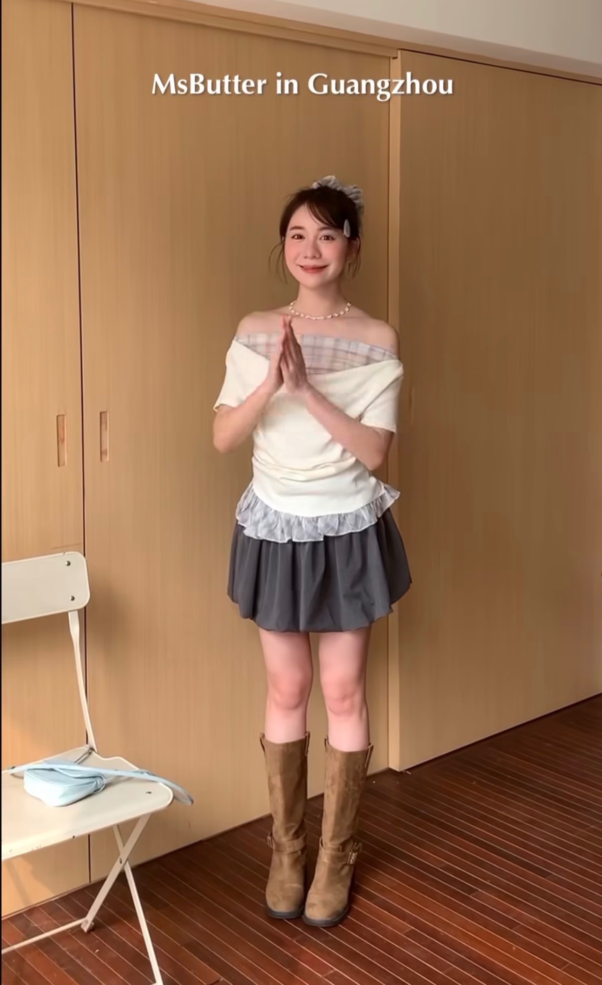 msbutter 廣州連線假兩件格紋盪領上衣