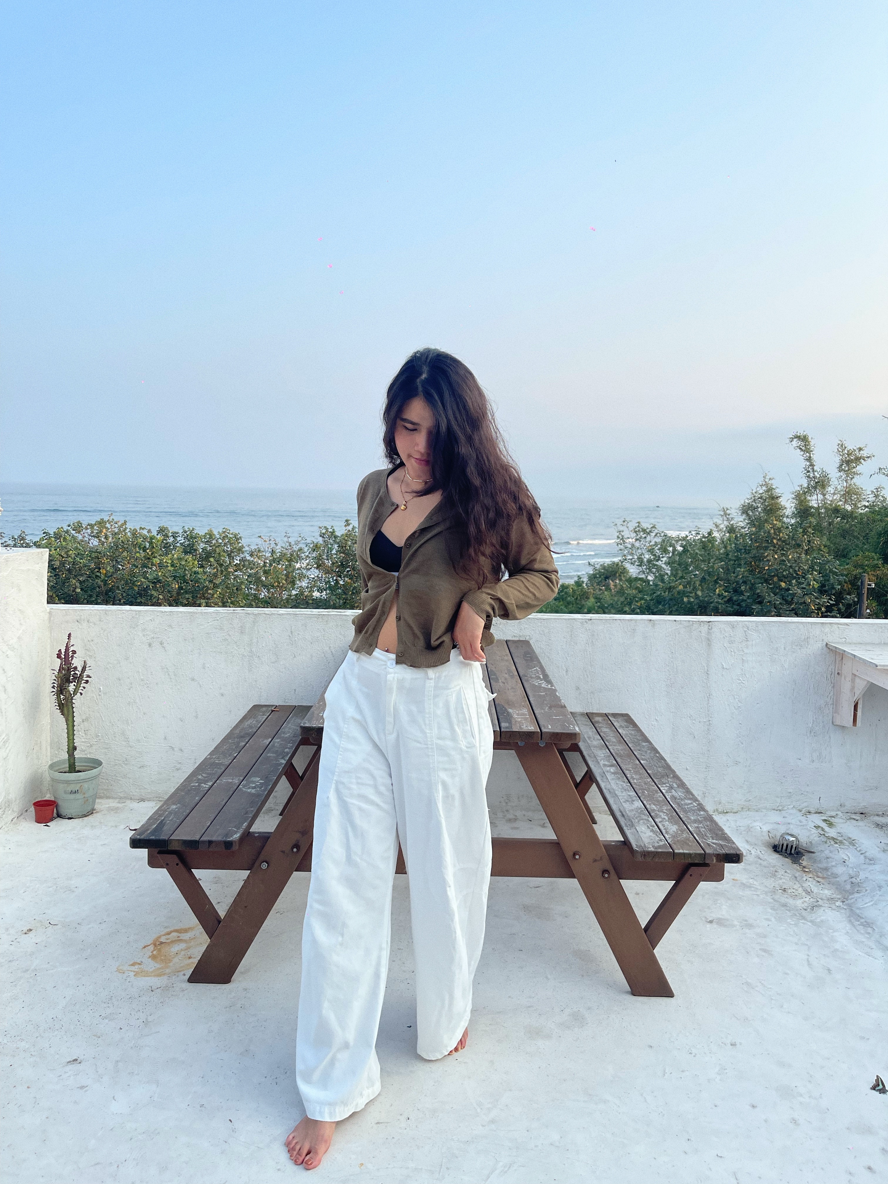 透膚透涼排釦針織外套 針織罩衫 排釦上衣 彈力面料