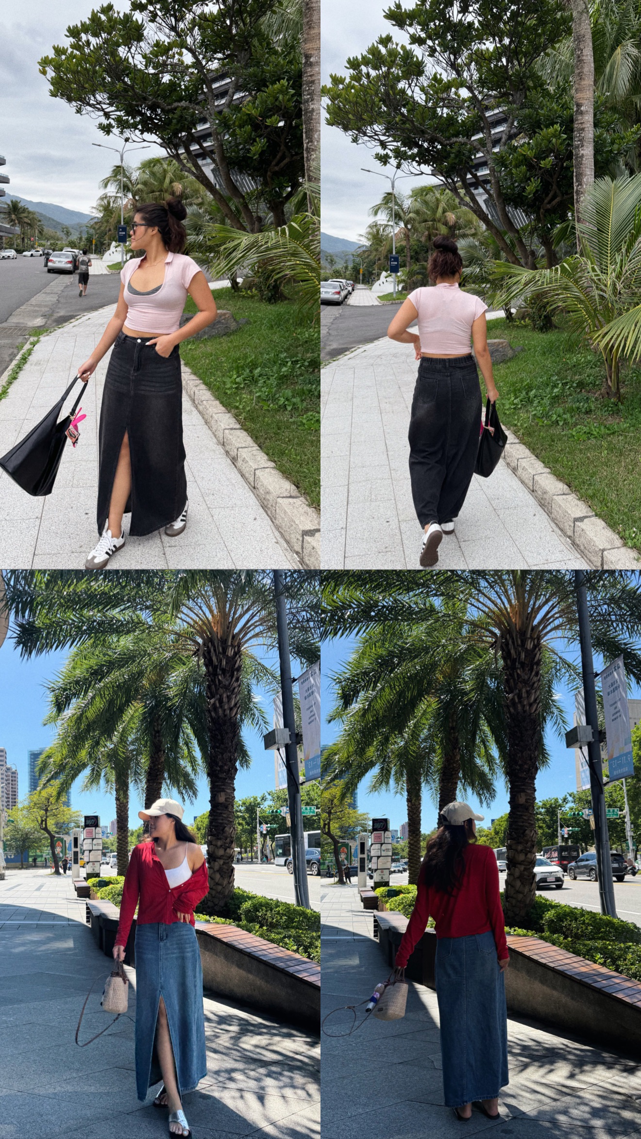 百搭開衩後鬆緊牛仔長裙 直筒牛仔裙 修身