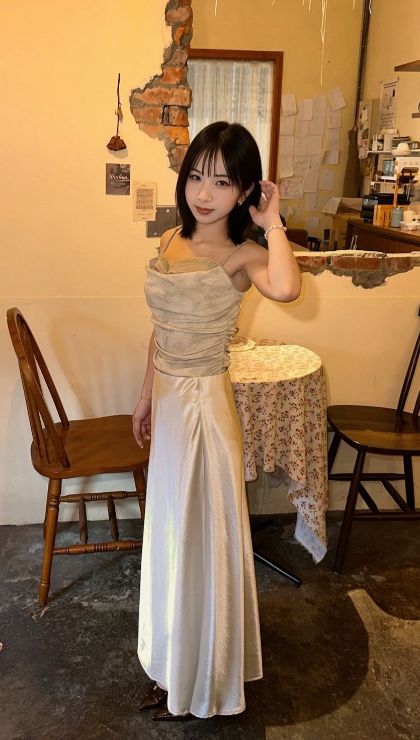 小個子緞光長裙-2色XS S M