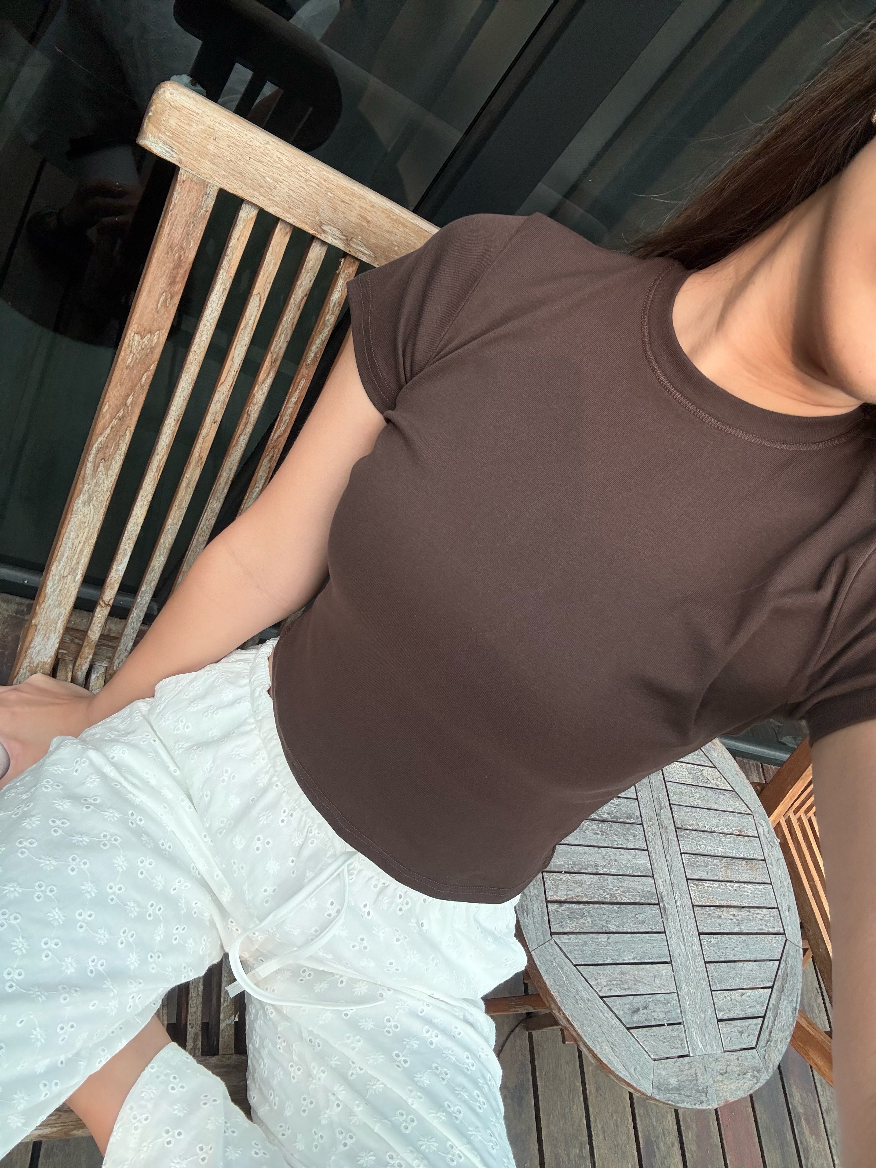 必備款包色單品🥯🤎歐美 正肩 短版 微寬鬆 圓領 短袖