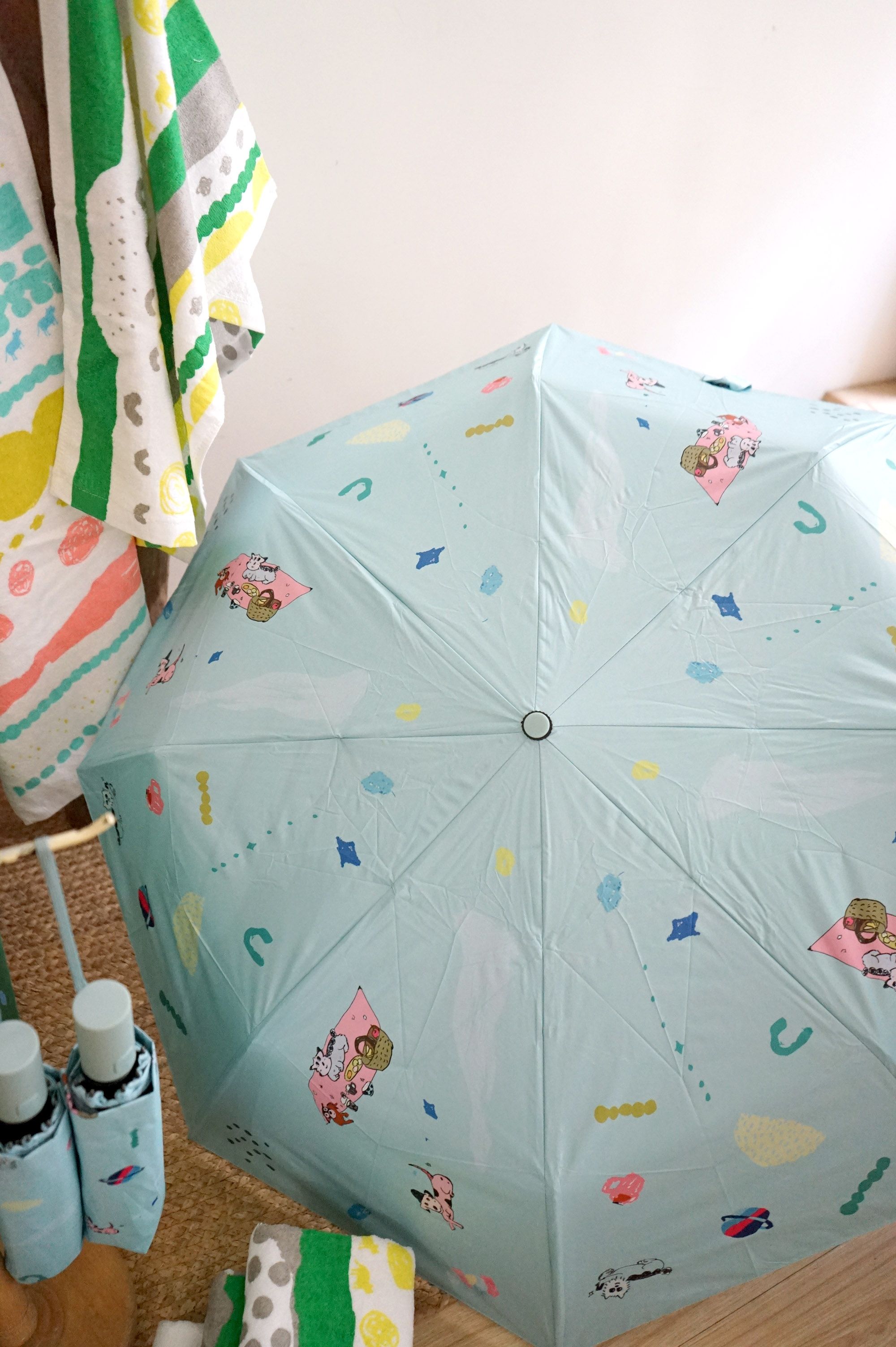 Yinke印花野餐小狗淺藍快乾雨傘 自動傘 快速出貨