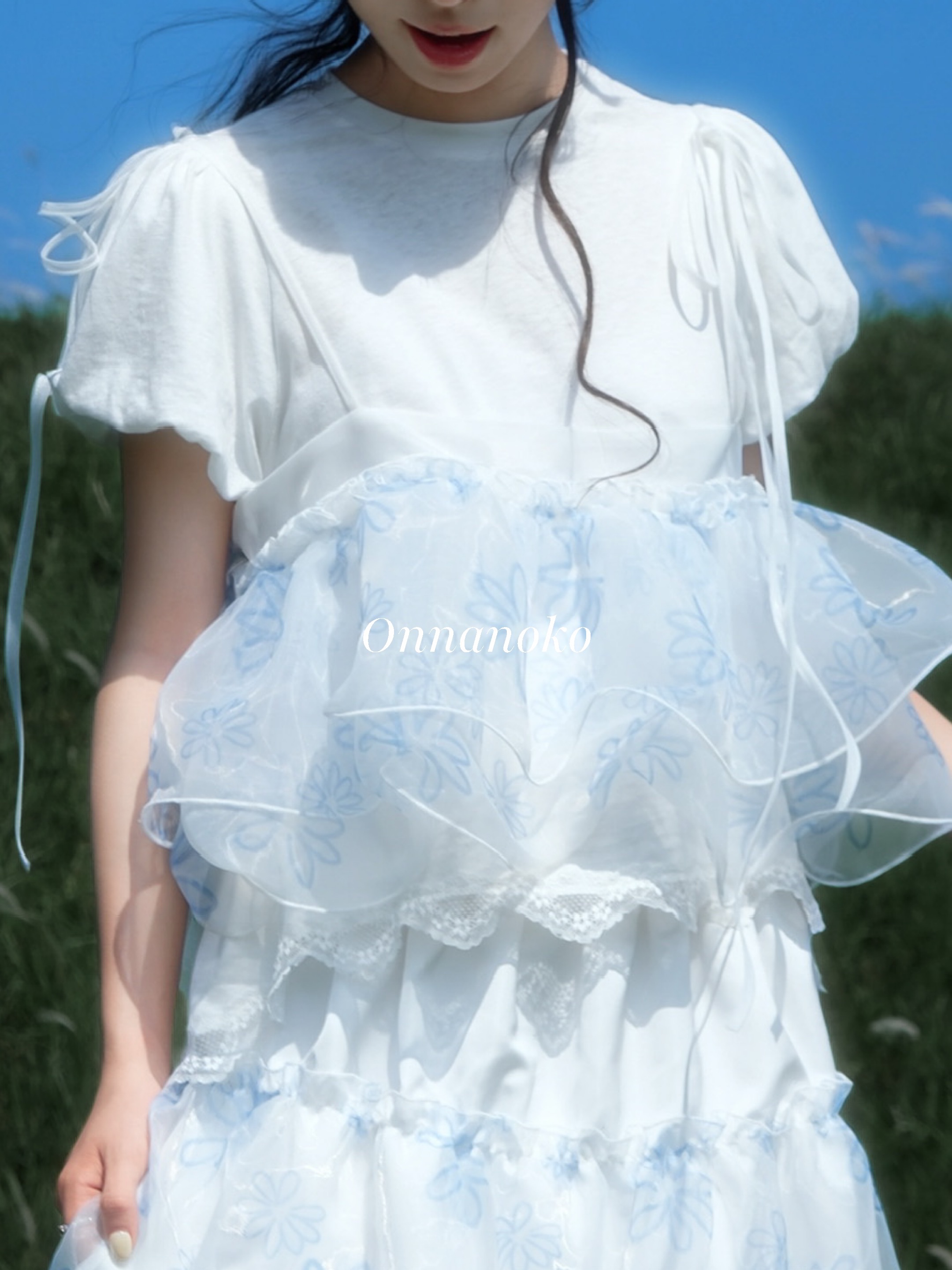 ONNANOKO / 森息 01 — 枕花 涼感褶皺泡泡袖空氣雲邊上衣