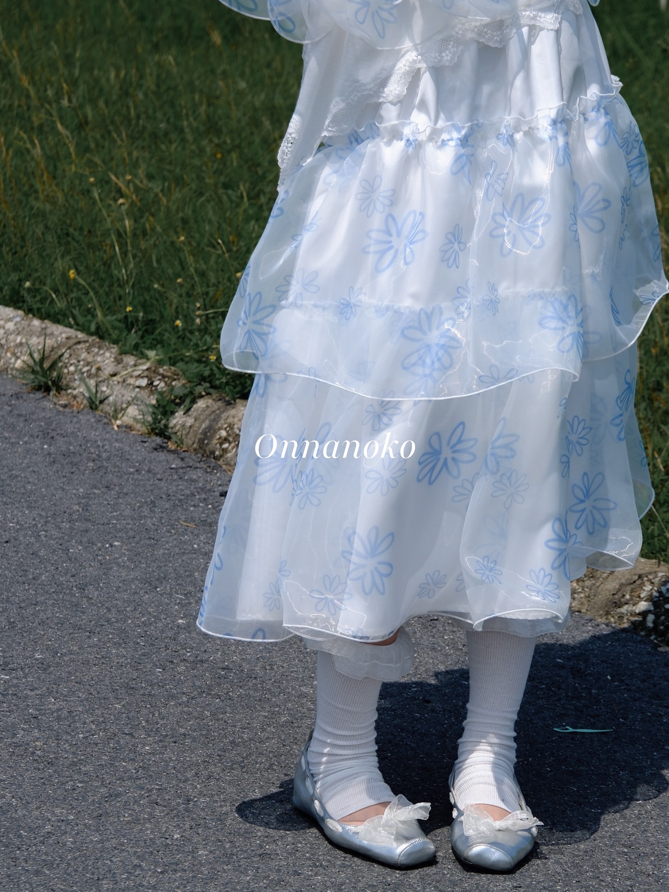 ONNANOKO / 花影 02 — 失序花褶 日系雙層錯位縮褶荷葉邊紗裙