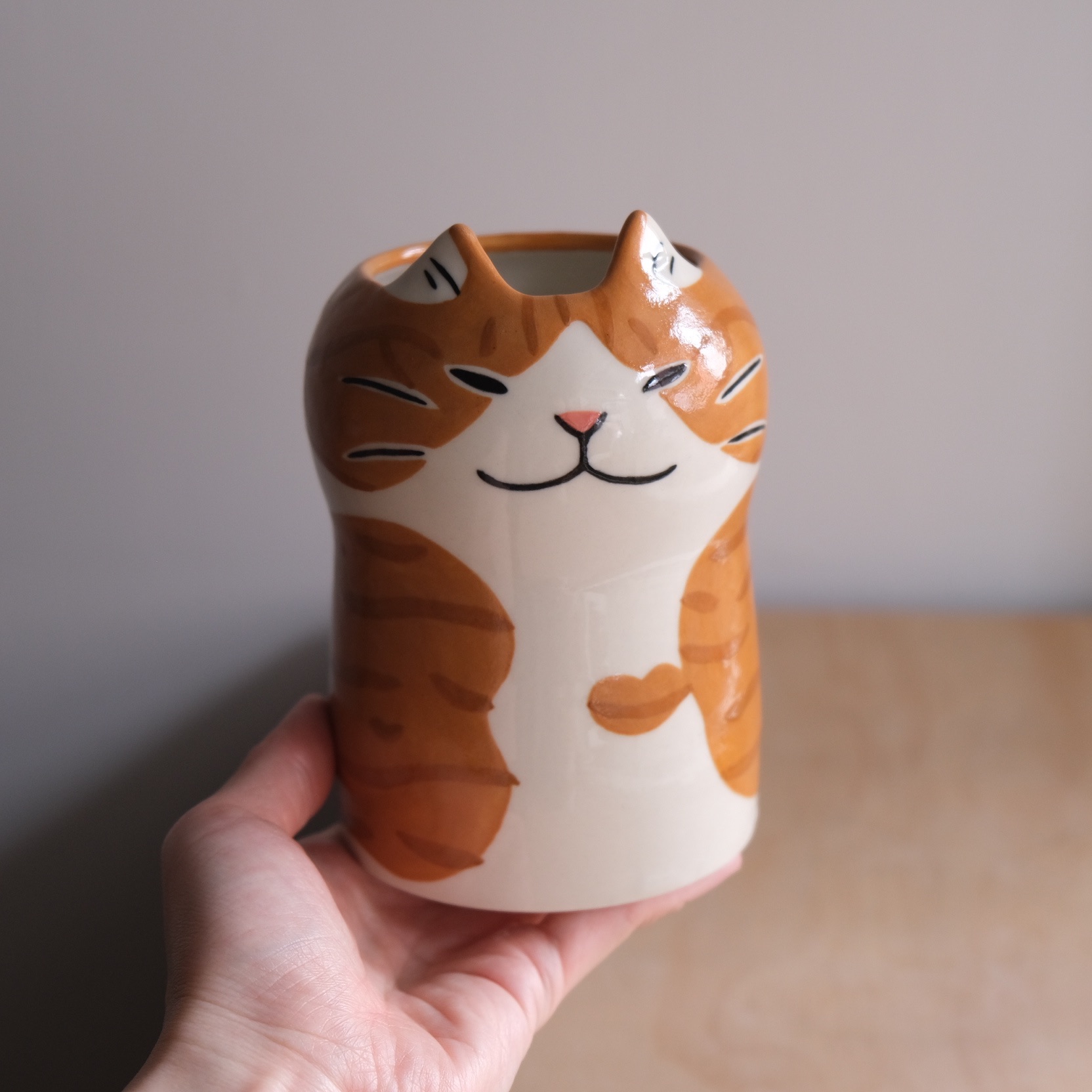 Yycat 胖橘白貓花器7