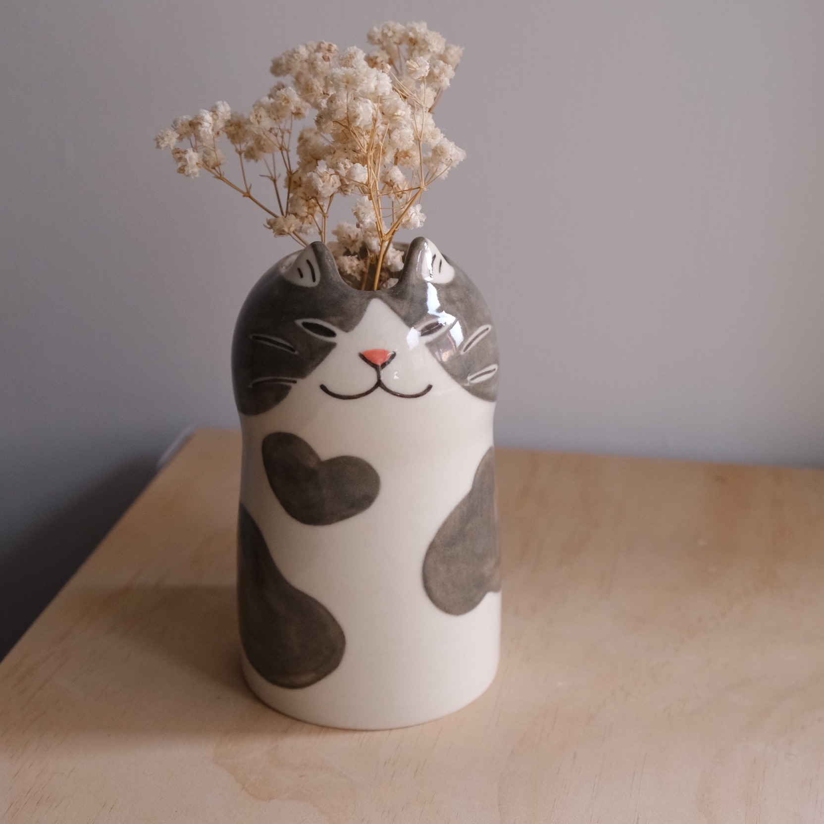 Yycat 灰白賓士貓花器