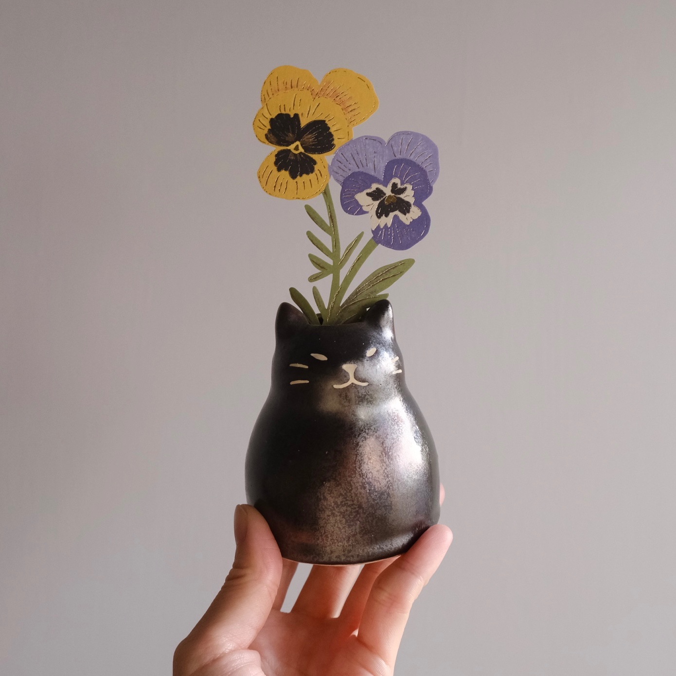 Yycat 小銀黑貓花器