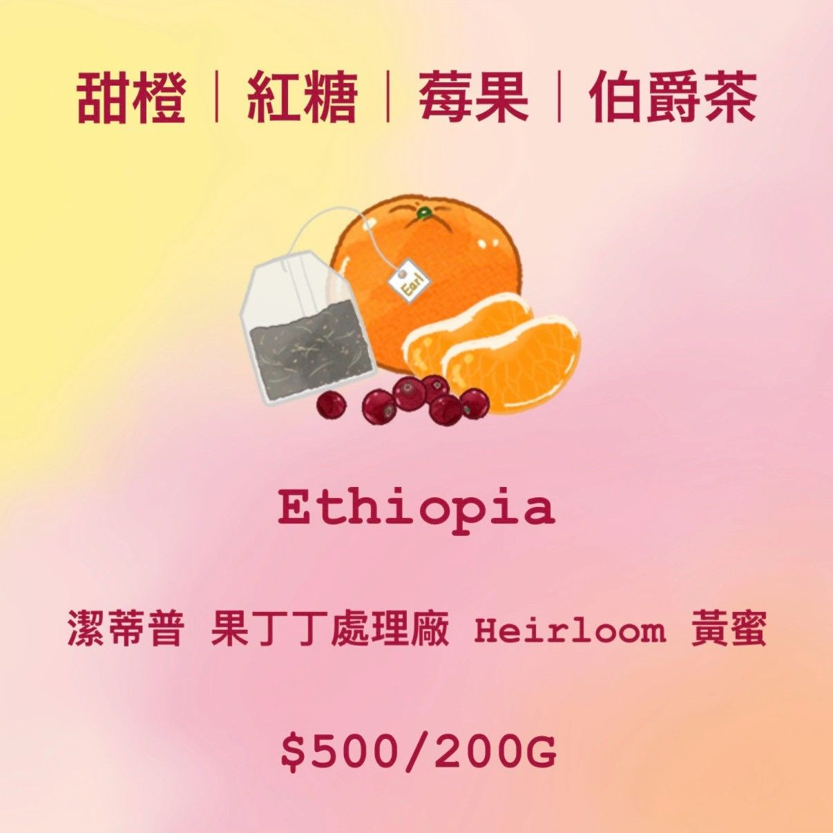 [果香] Ethiopia 甜橙 | 紅糖 | 莓果 | 伯爵茶