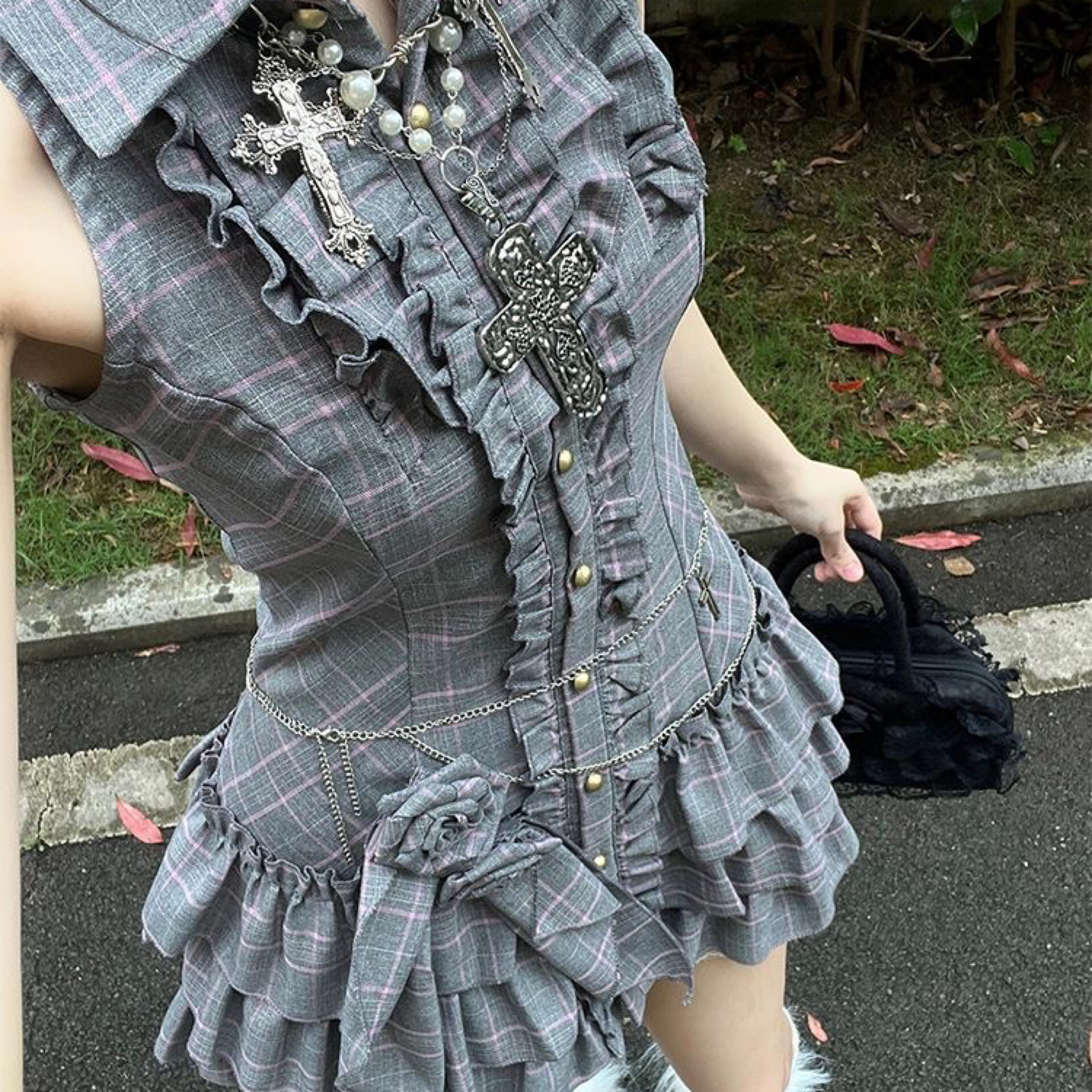 古著vintage日系少女感格紋裙