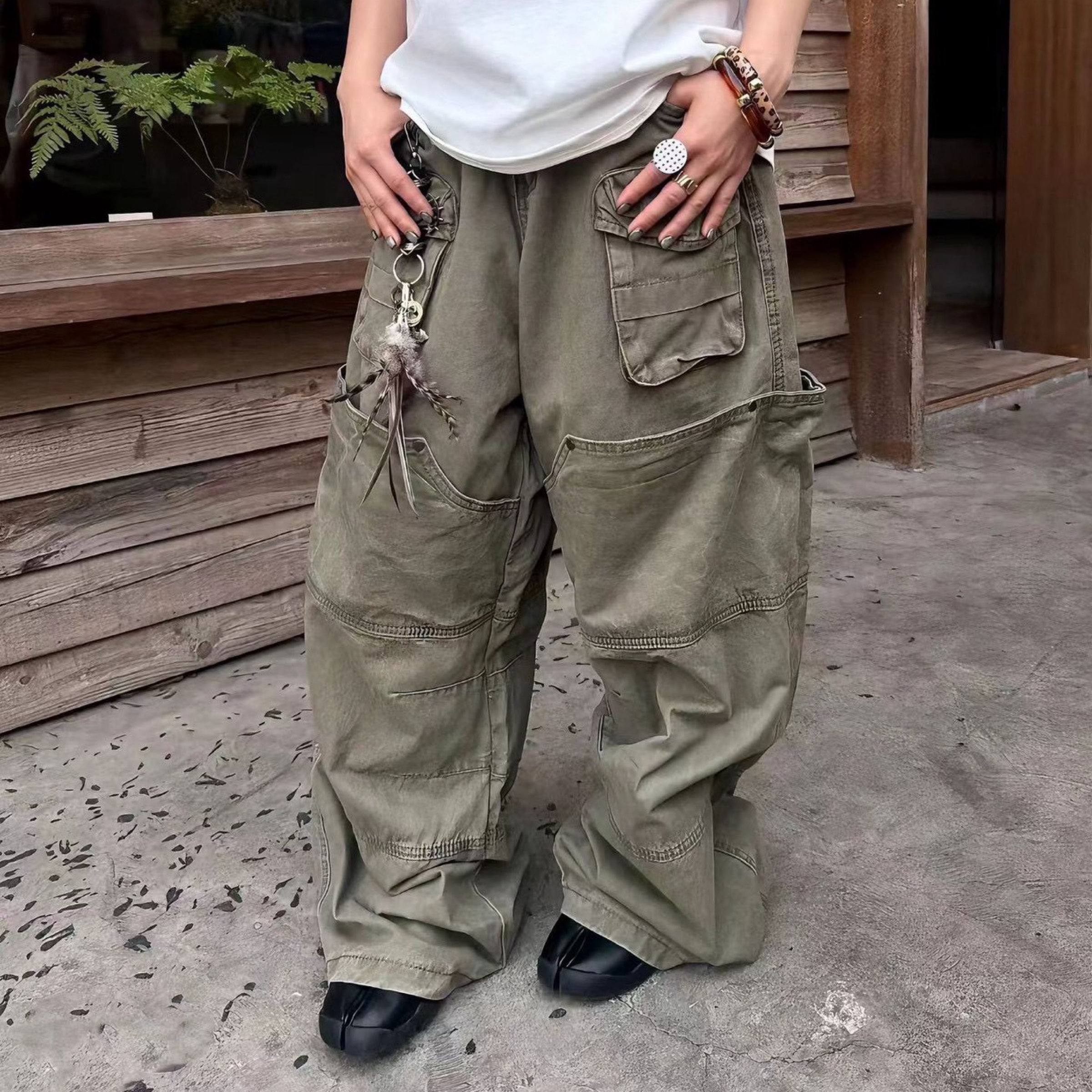假兩件立體拼接工裝褲