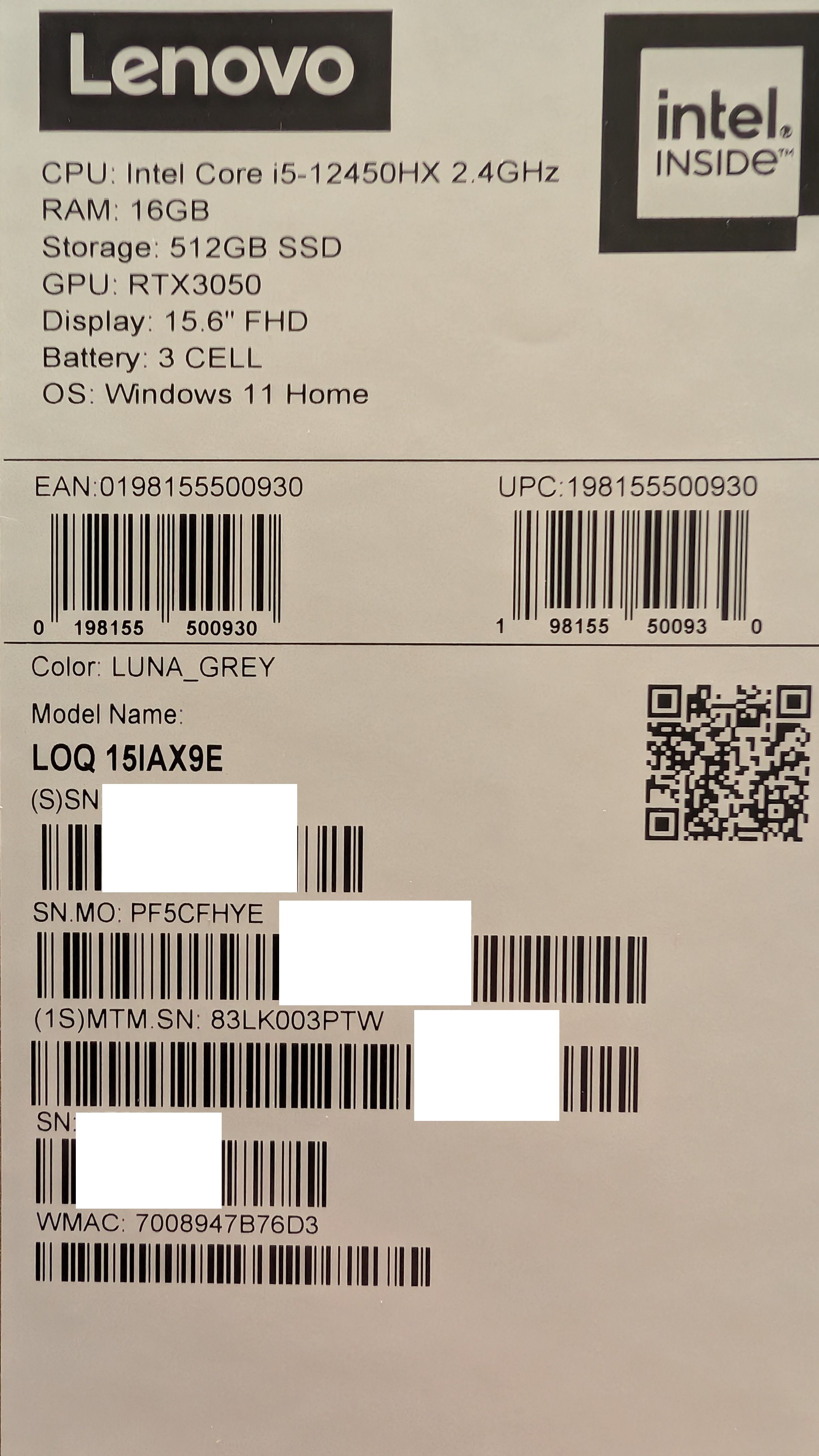二手 Lenovo LOQ 15IAX9E