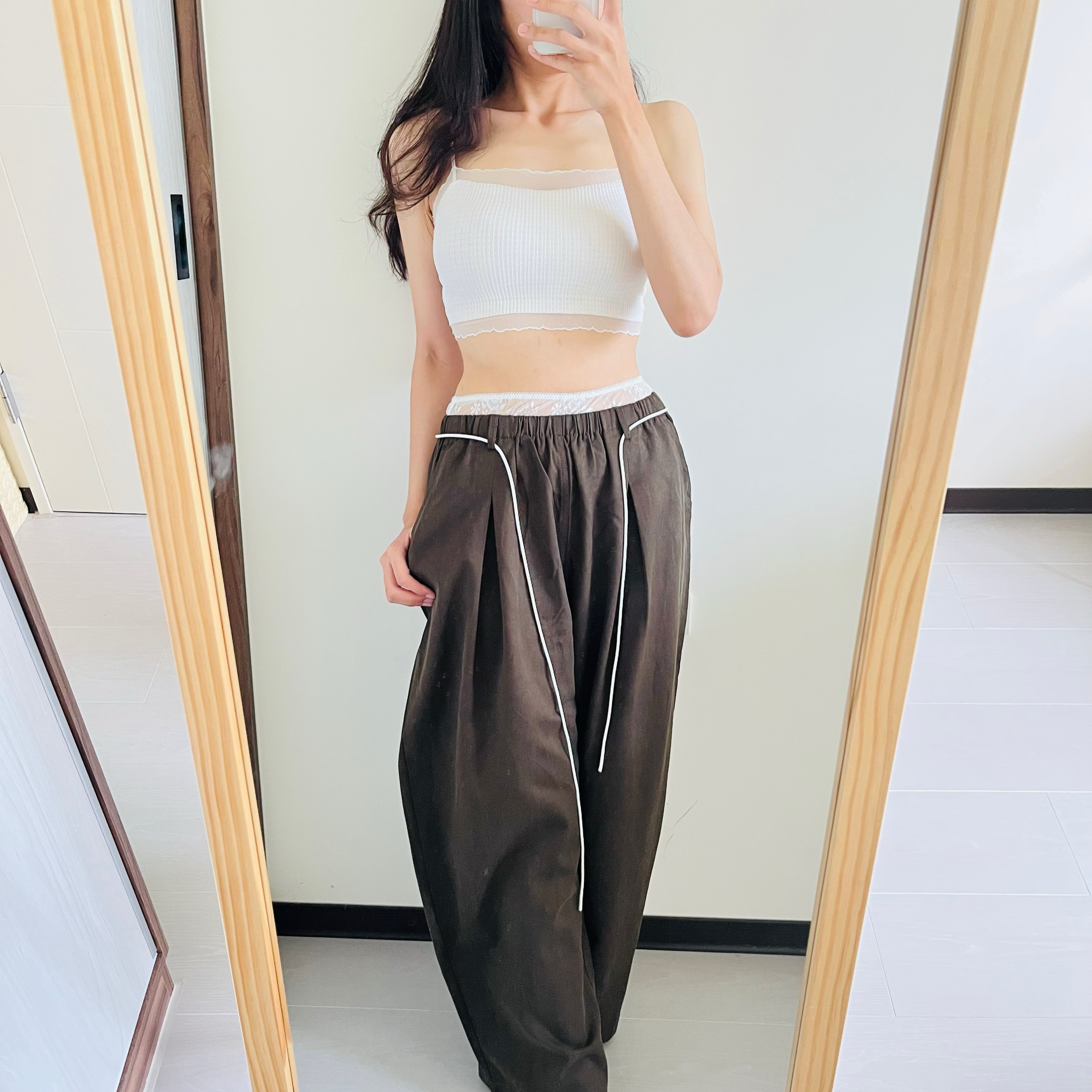 ✦拼接蕾絲寬褲