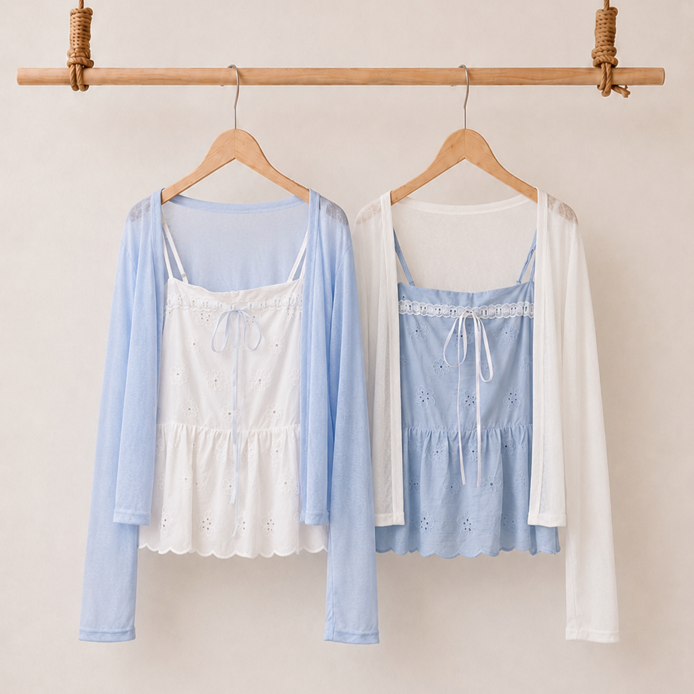 8月新品♡燒花刺繡細肩背心套組