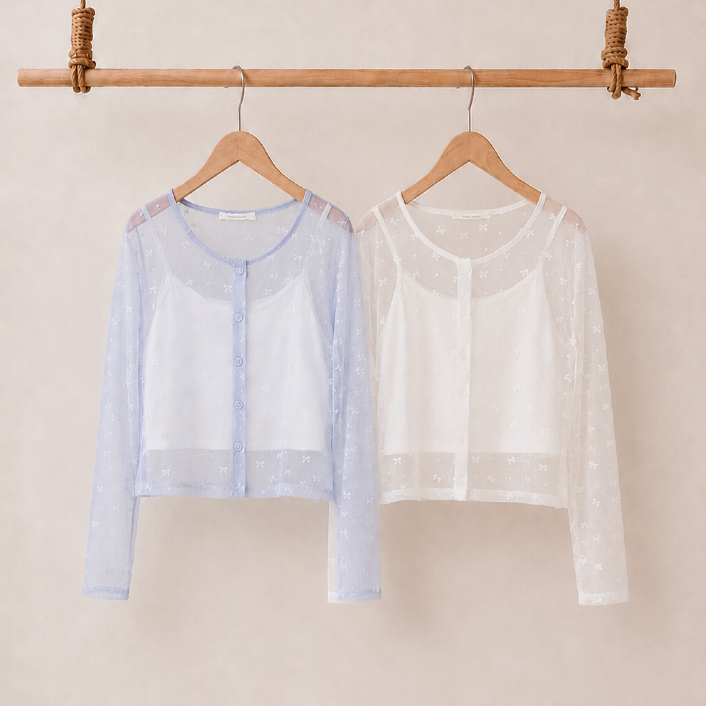 8月新品♡蝴蝶結透紗罩衫組