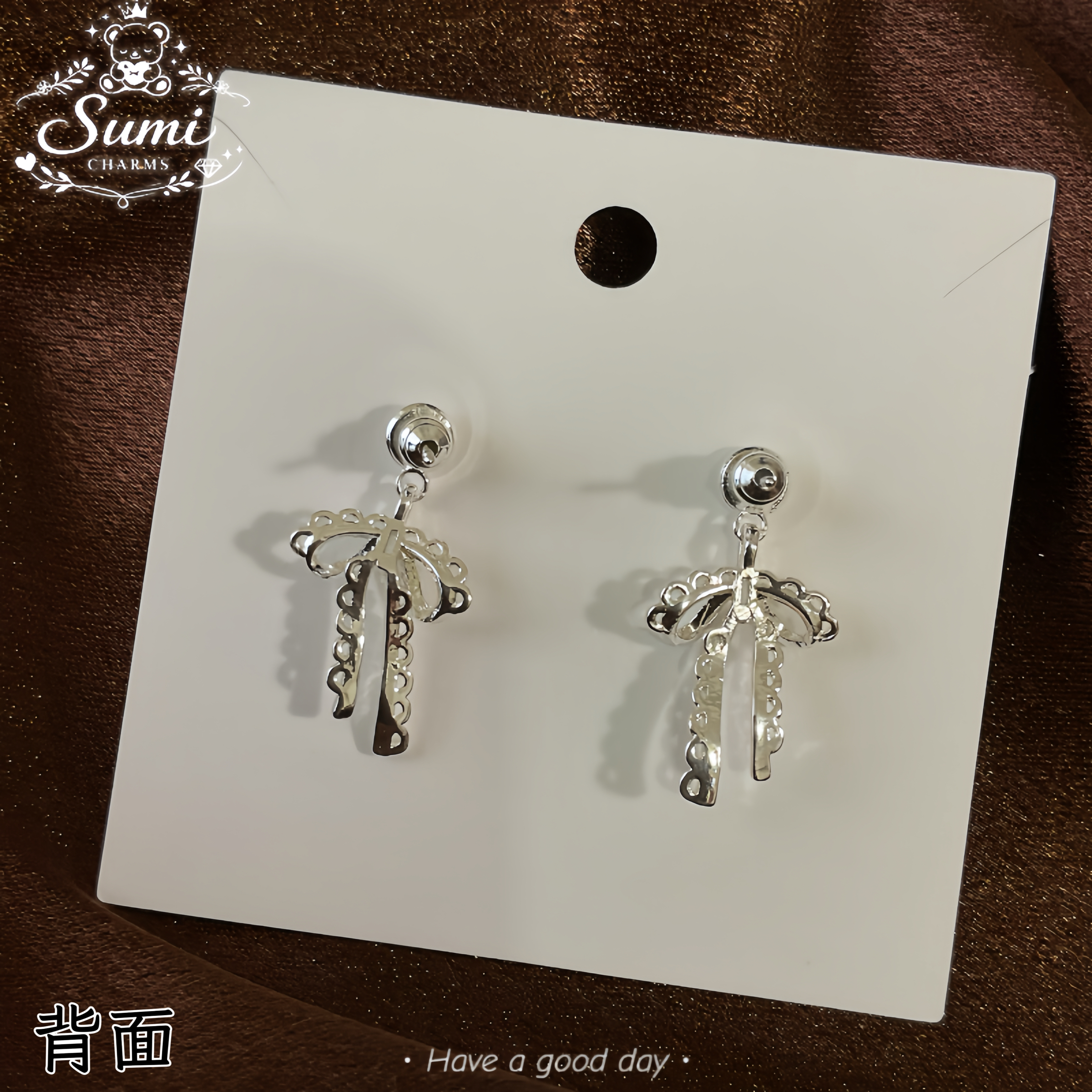 Sumi✨蕾絲蝴蝶結銀針耳環🎀