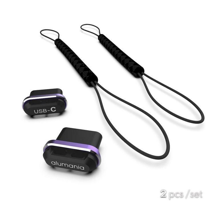 日本 aluminum 鋁合金 USB-C 防塵塞（內含兩個USB-C塞 + 兩個短吊繩）