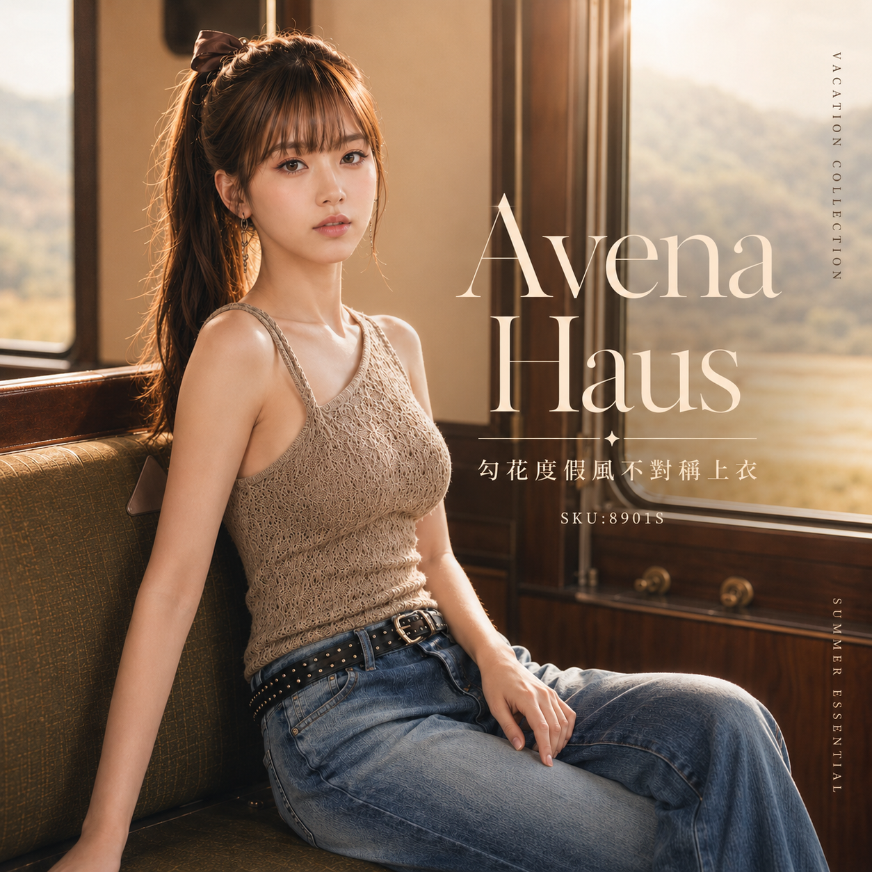 Avena Haus 勾花度假風不對稱上衣 SKU:8901S